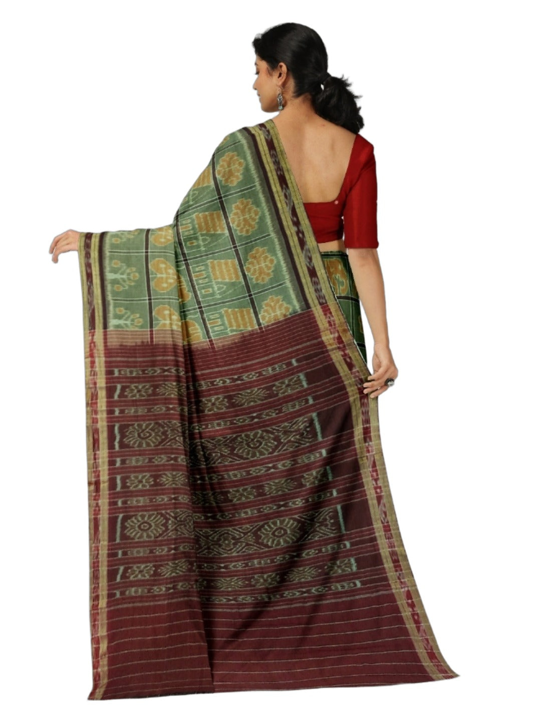 Grey cotton Nuapatna Nabakothi Saree with mix match cotton Ikat blouse piece