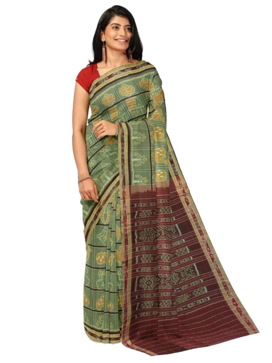 Grey cotton Nuapatna Nabakothi Saree with mix match cotton Ikat blouse piece