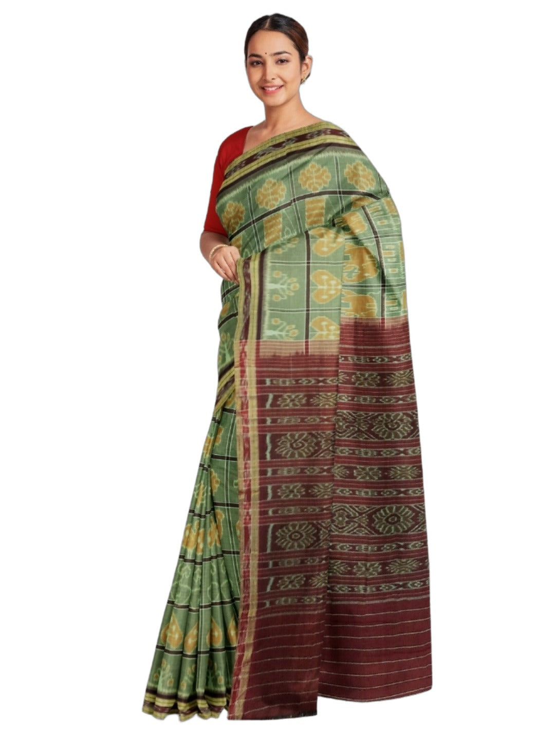 Grey cotton Nuapatna Nabakothi Saree with mix match cotton Ikat blouse piece