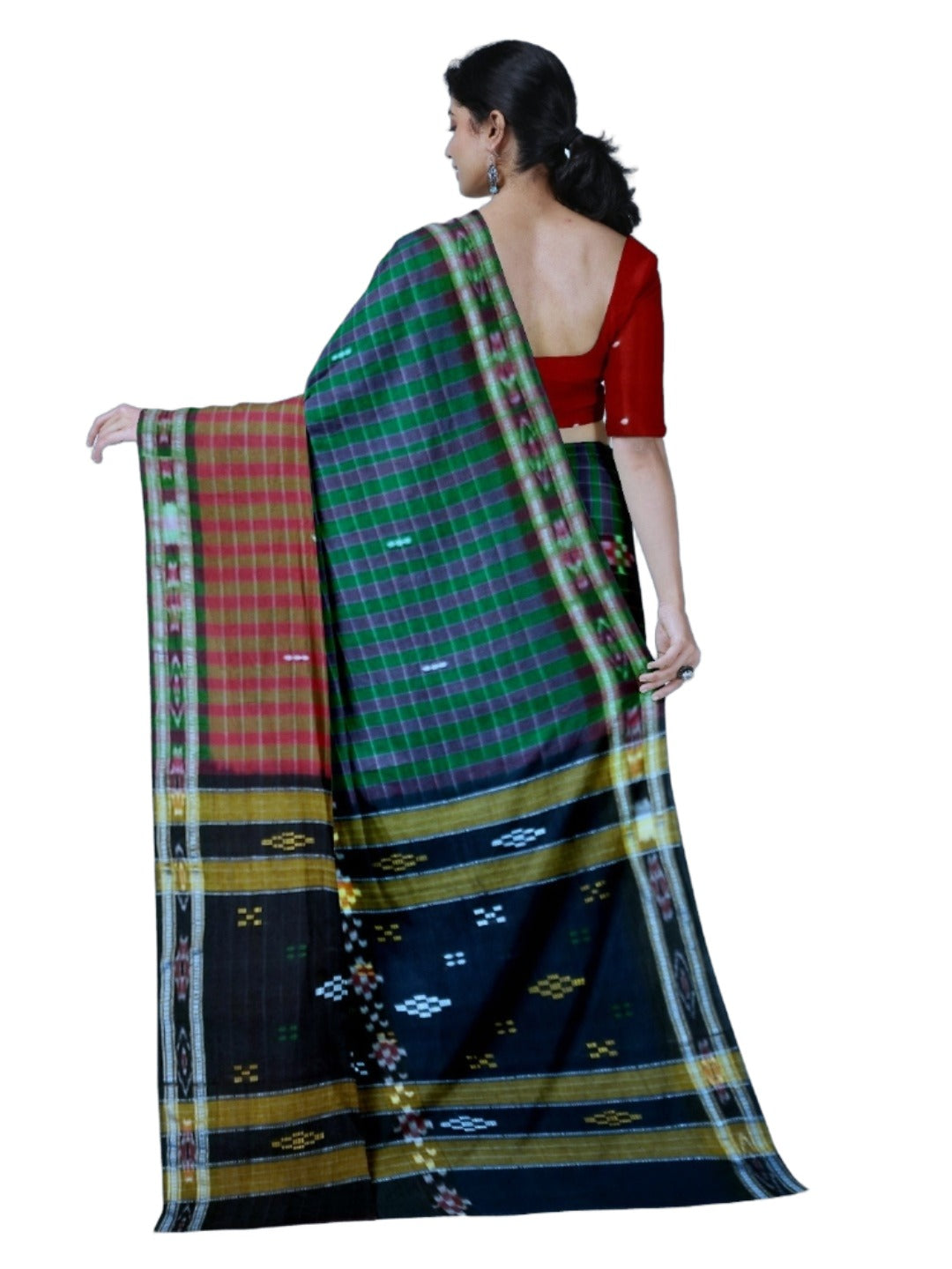 Multi coloured Cotton Odisha Ikat saree with mix match blouse piece