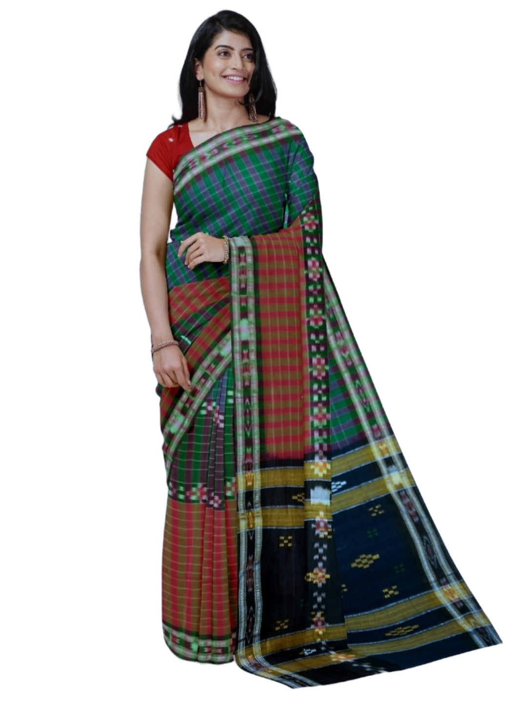Multi coloured Cotton Odisha Ikat saree with mix match blouse piece