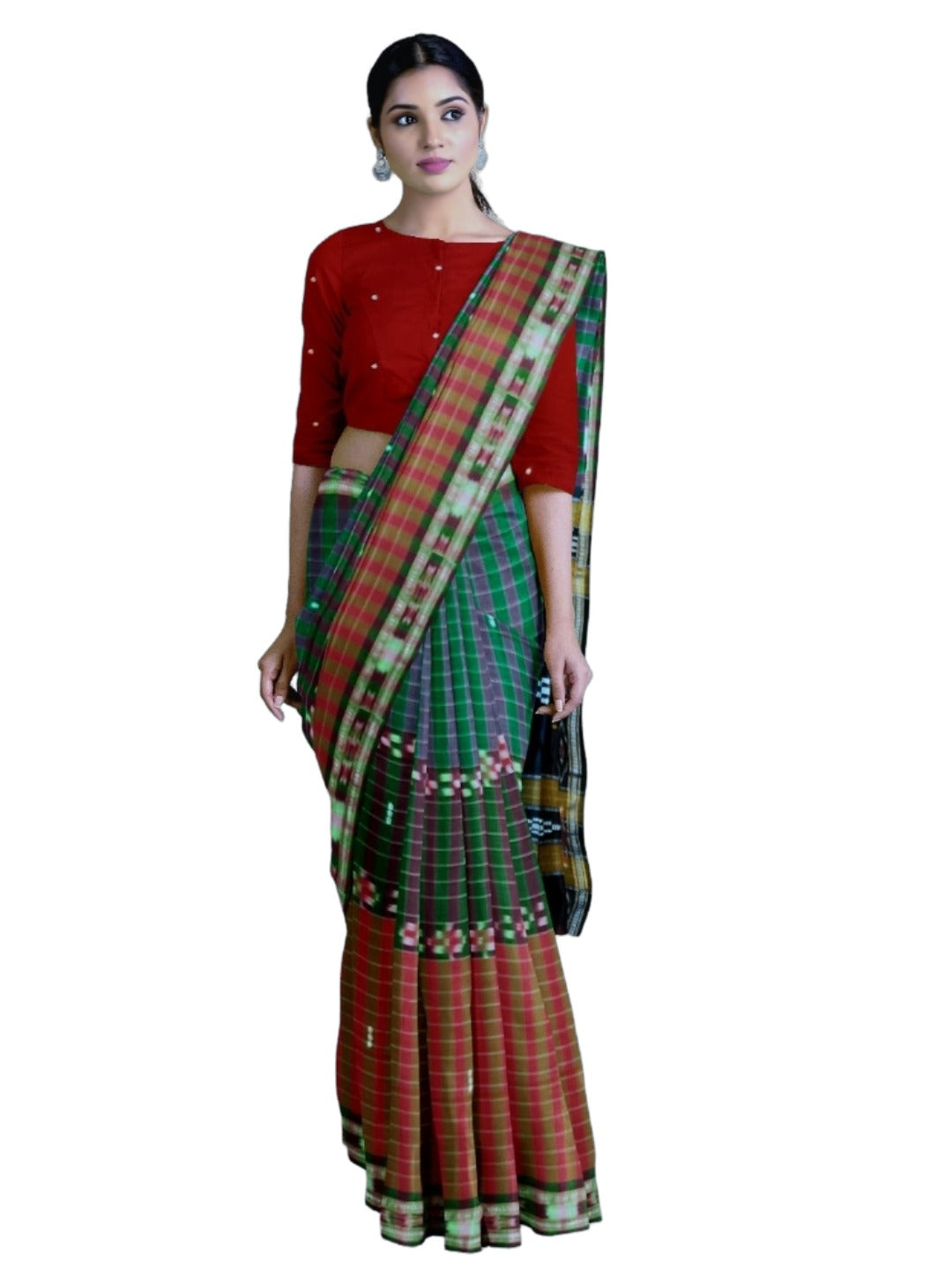 Multi coloured Cotton Odisha Ikat saree with mix match blouse piece