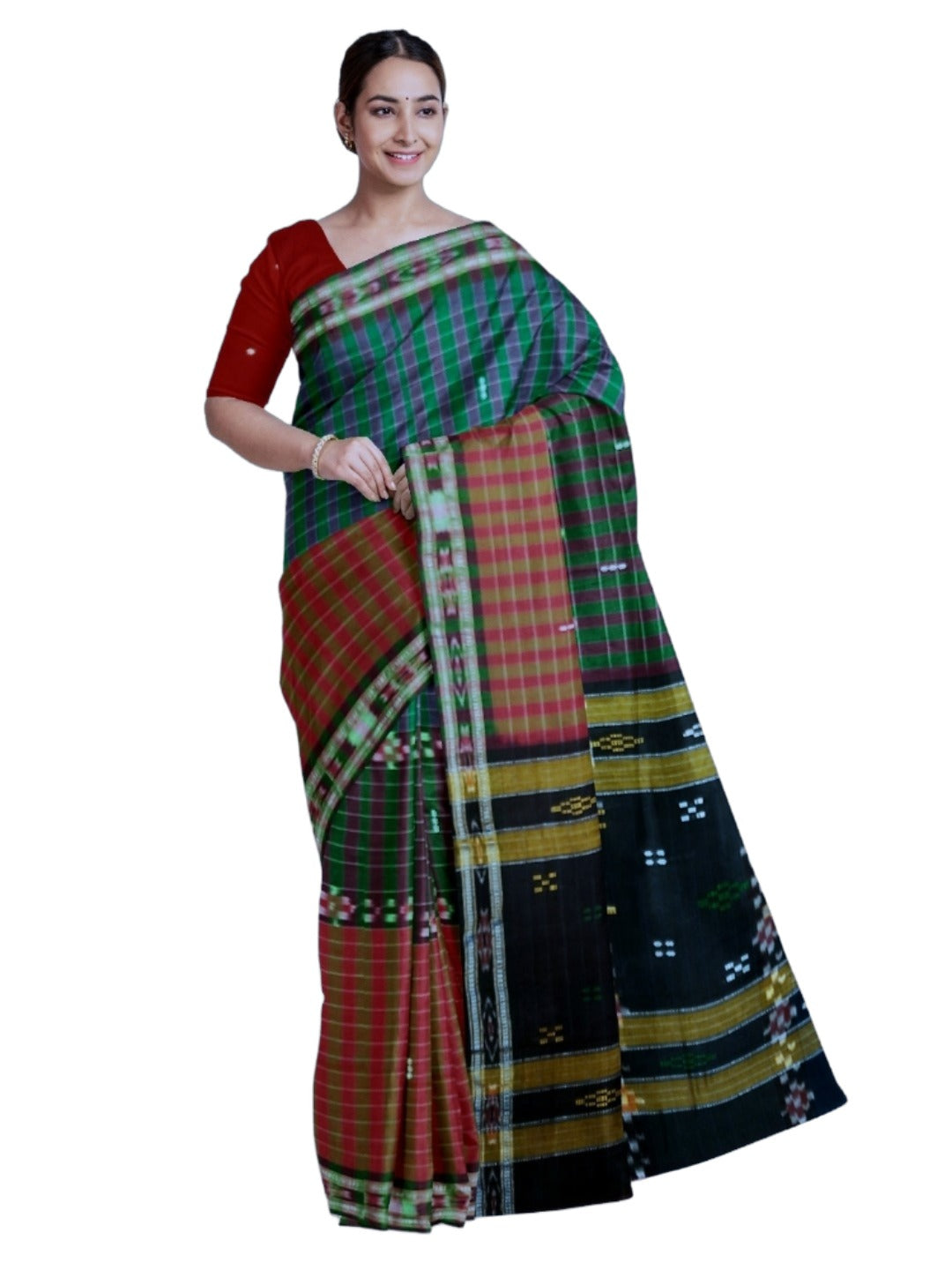 Multi coloured Cotton Odisha Ikat saree with mix match blouse piece