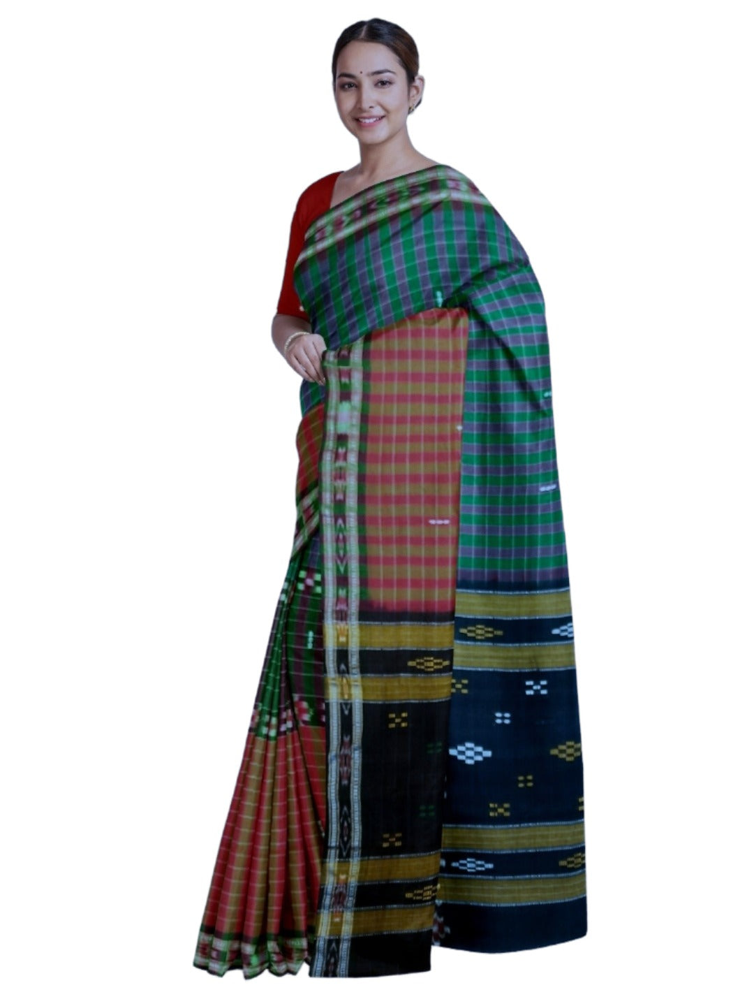 Multi coloured Cotton Odisha Ikat saree with mix match blouse piece