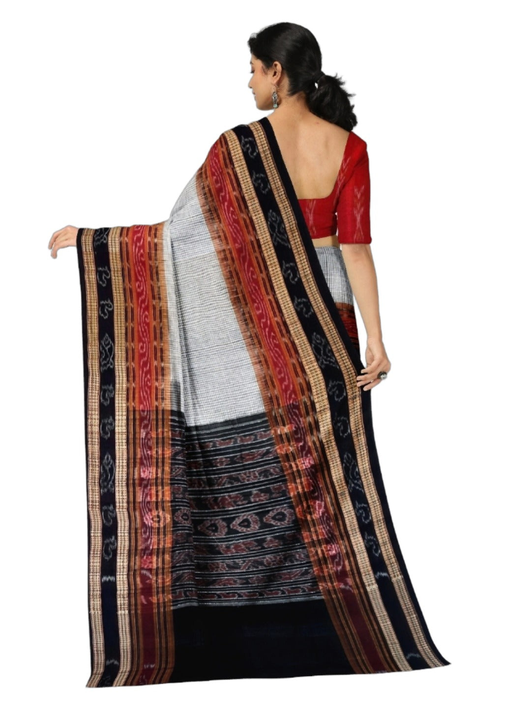 Off-white Sambalpuri Sachipar Cotton Saree with cotton ikat blouse piece