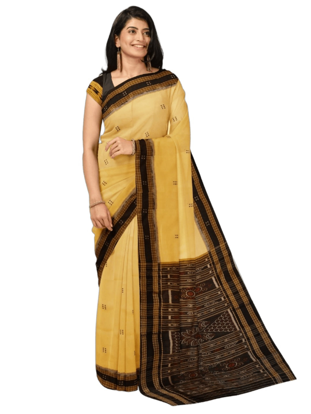 Butter Colour Odisha Khandua Pata Silk Saree with Silk blouse piece