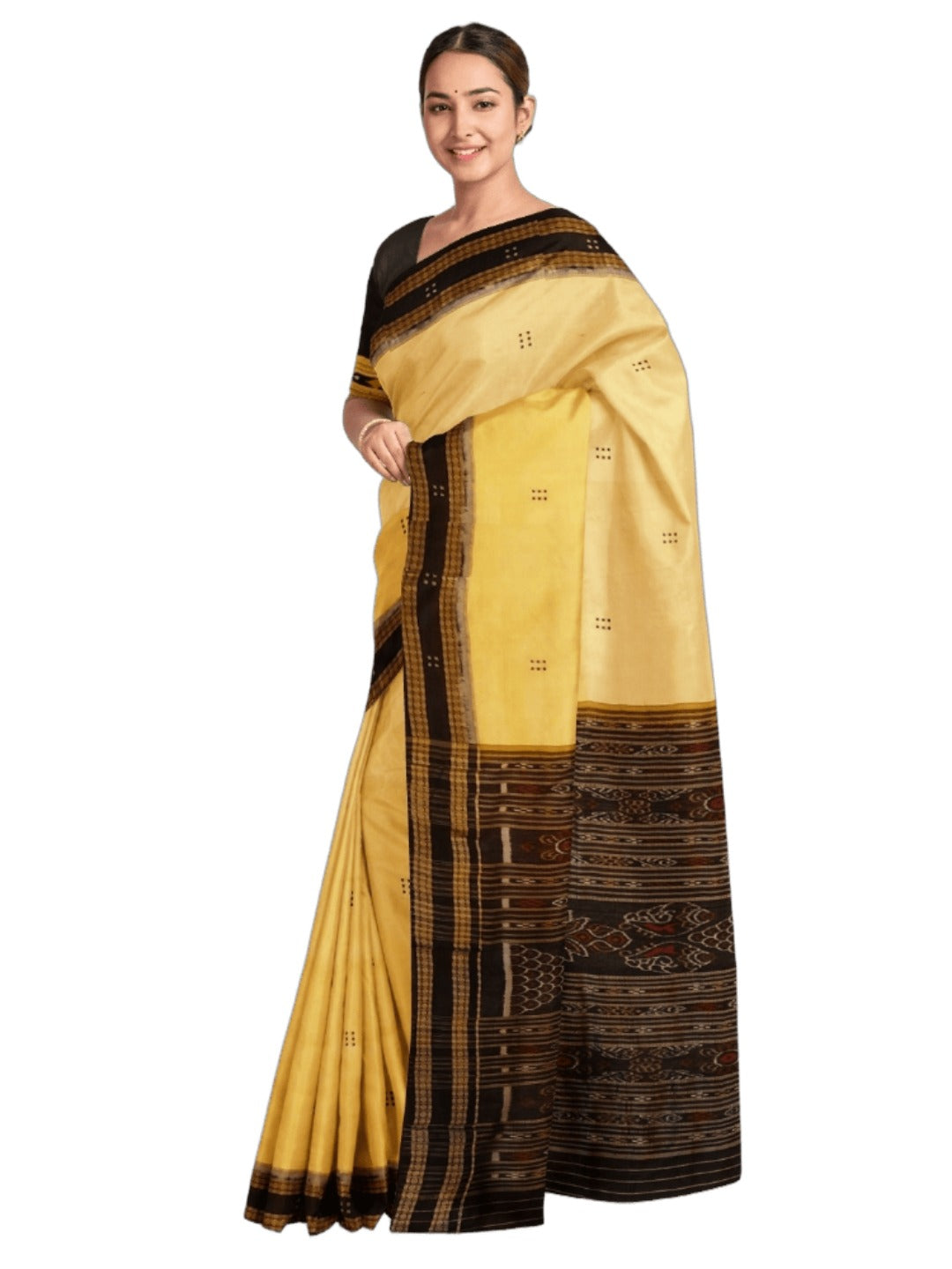 Butter Colour Odisha Khandua Pata Silk Saree with Silk blouse piece