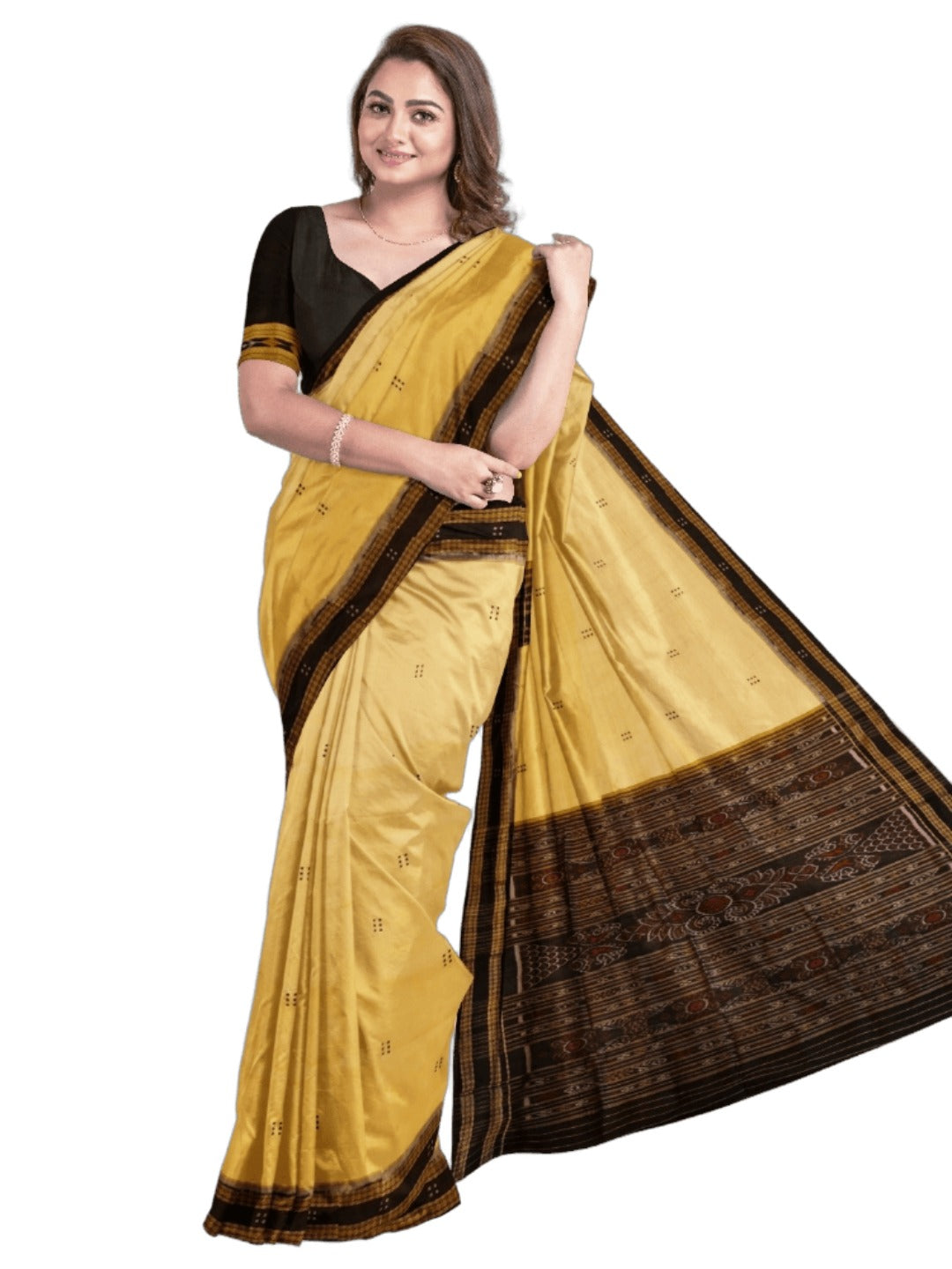 Butter Colour Odisha Khandua Pata Silk Saree with Silk blouse piece