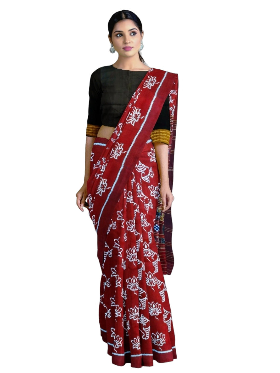 Maroon Odisha Khandua Pata Silk Saree with Silk Blouse piece