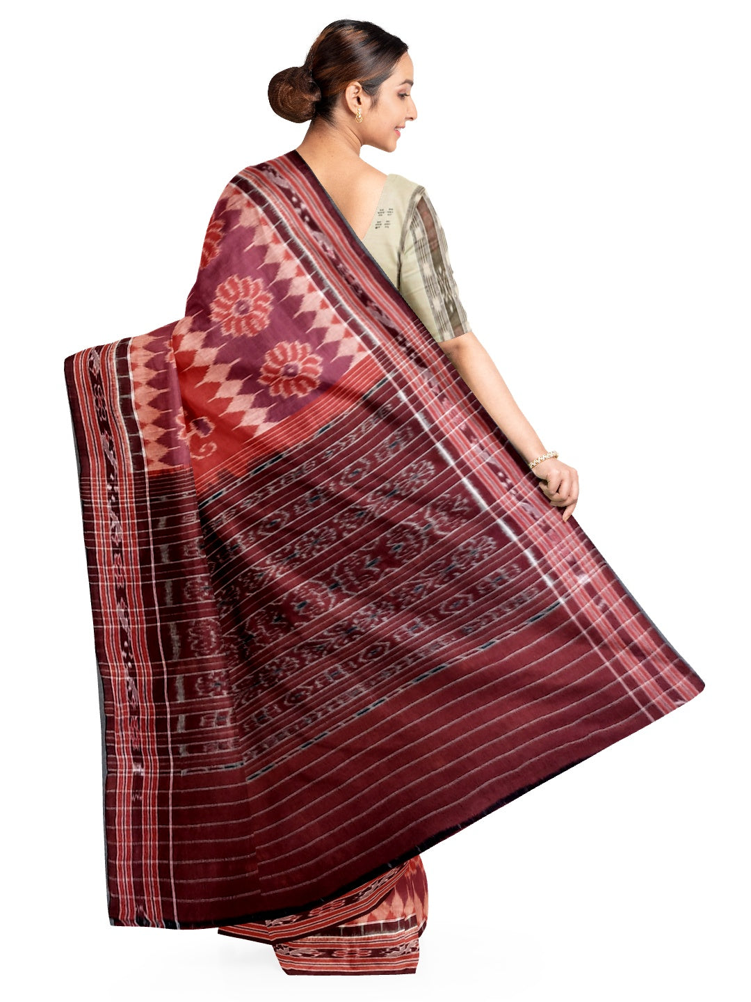 Red Cotton Odisha Ikat saree with cotton Sambalpuri ikat blouse piece