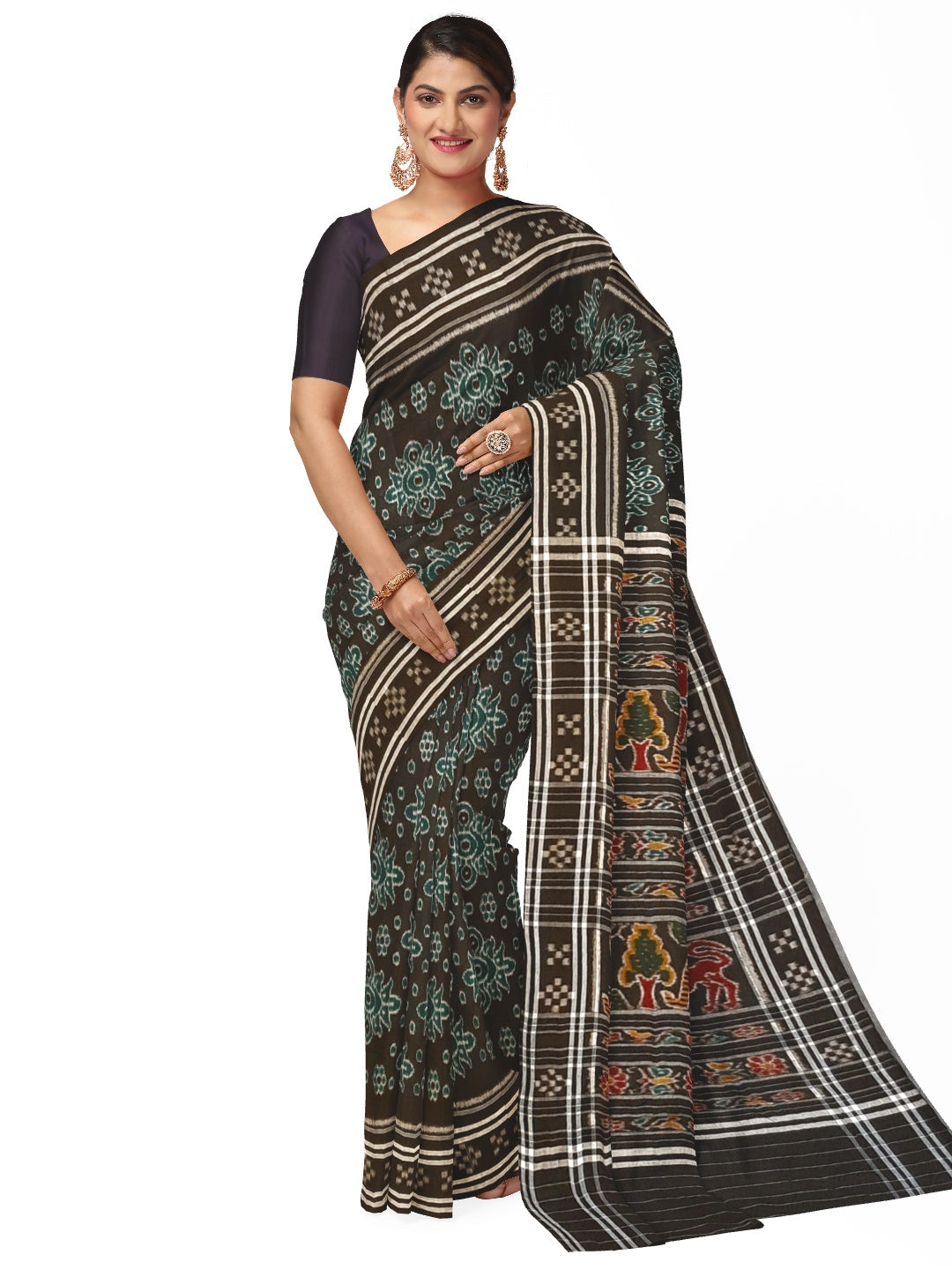 Black Odisha Ikat saree with woven motifs