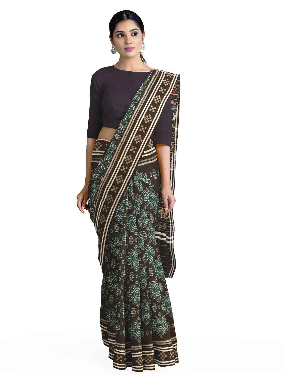 Black Odisha Ikat saree with cotton ikat blouse piece