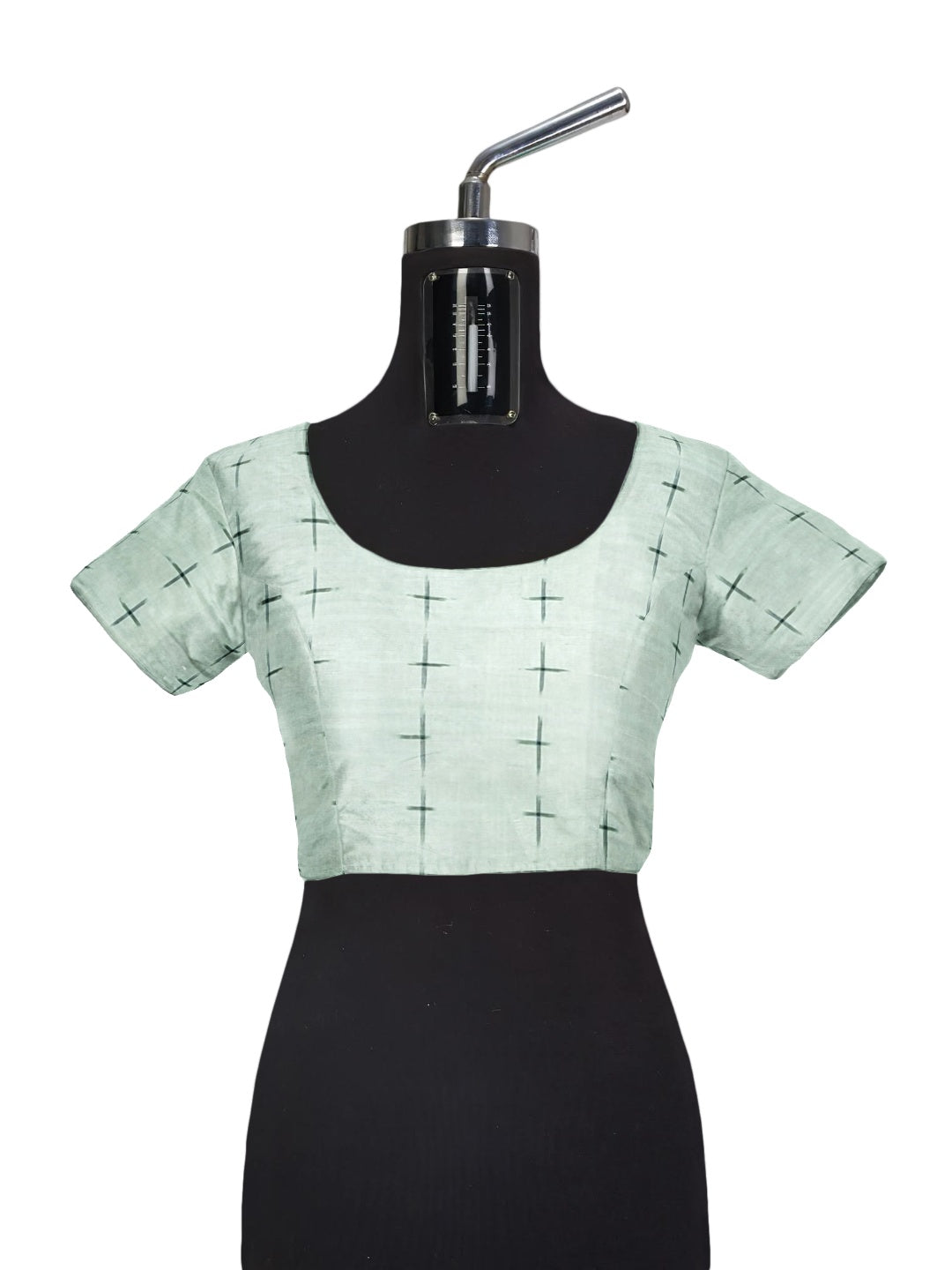 White with Green Cotton Odisha Ikat saree with mix match cotton ikat blouse piece