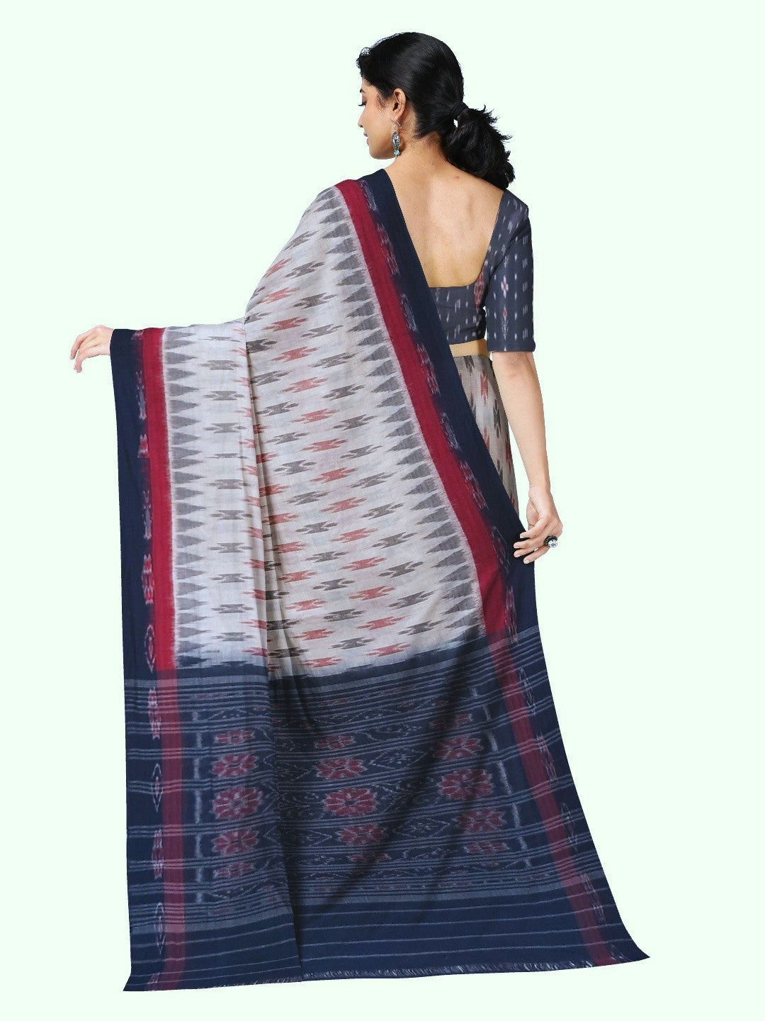 Beige with double border Cotton Odisha Ikat saree with cotton ikat blouse piece