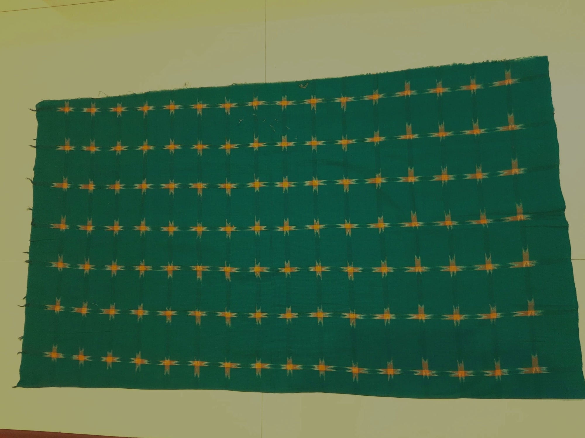 Light Green Orange half half body coloured Odisha Ikat saree with cotton ikat blouse piece