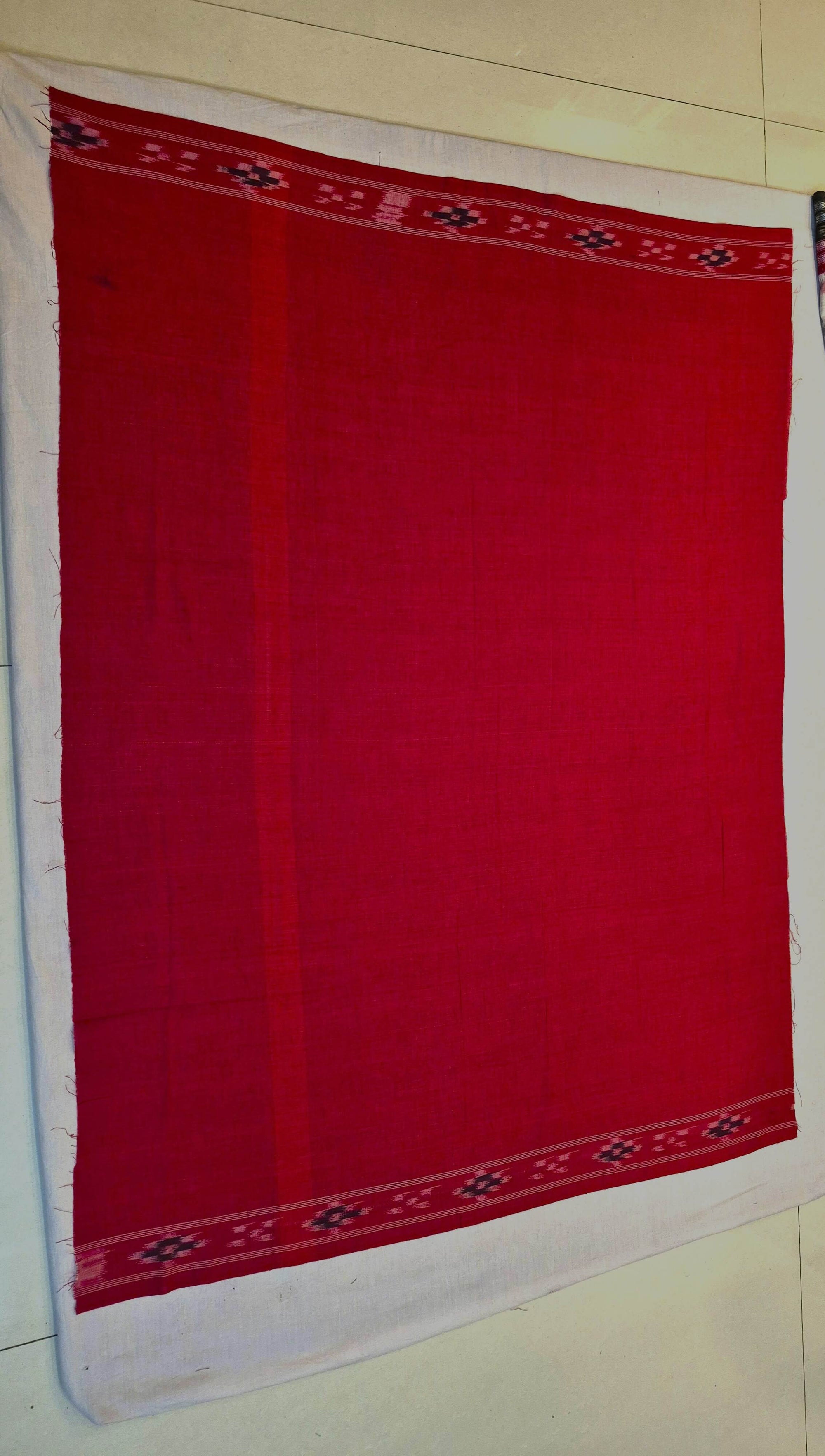 Green Red and White Odisha Ikat saree  with cotton ikat blouse piece