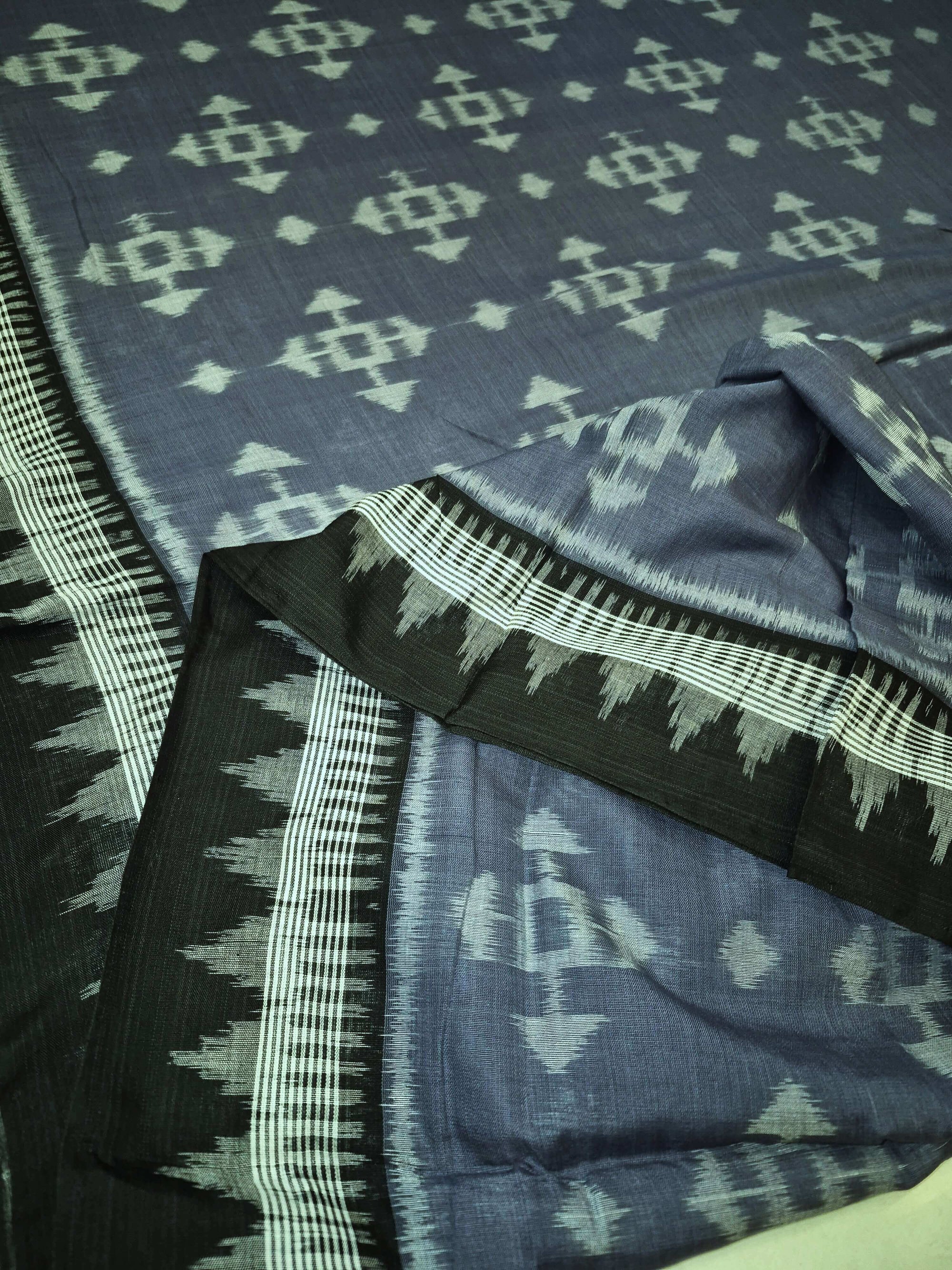 Grey Cotton Ikat saree with cotton ikat blouse piece