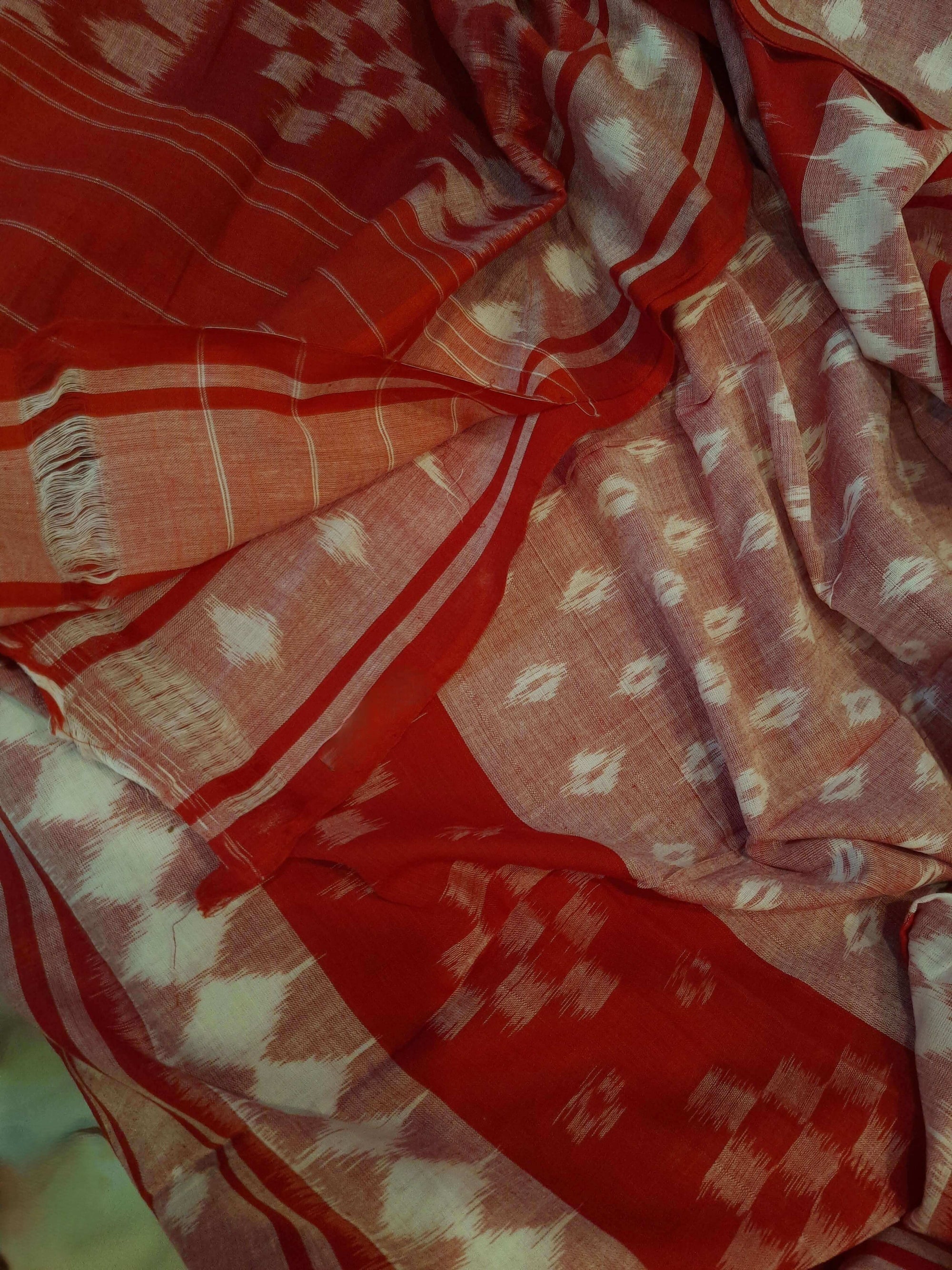 Pink Cotton Ikat saree with cotton ikat blouse piece