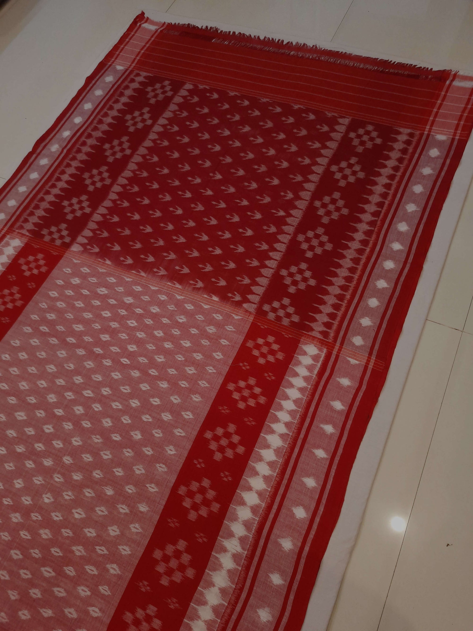 Pink Cotton Ikat saree with cotton ikat blouse piece