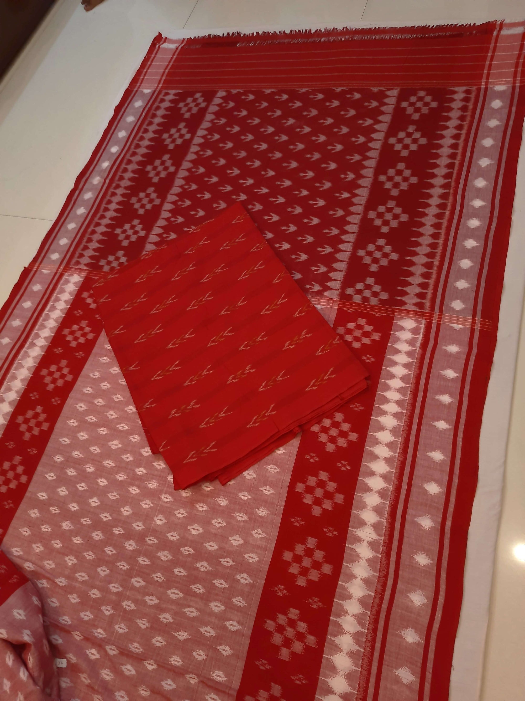 Pink Cotton Ikat saree with cotton ikat blouse piece