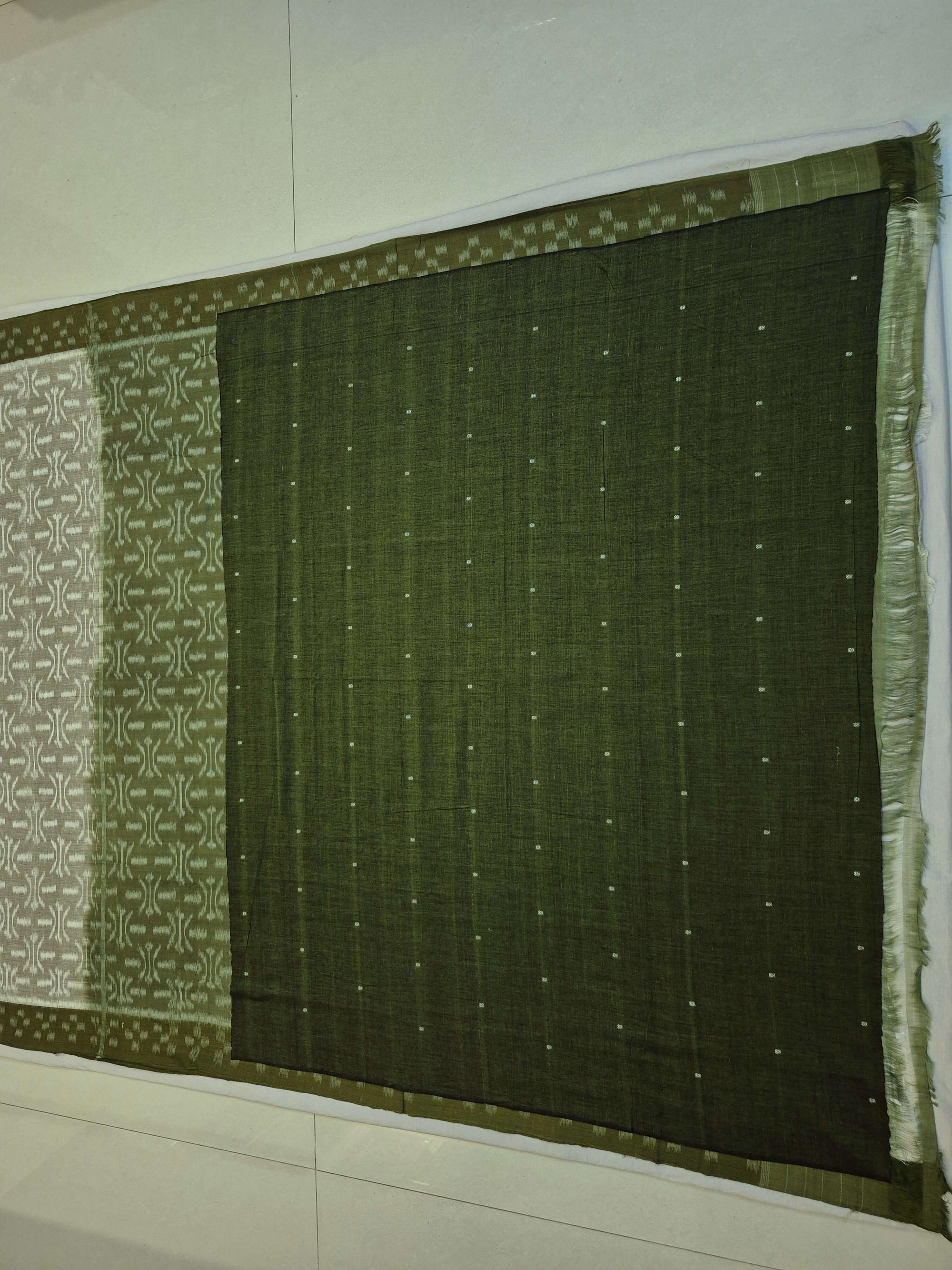 LightGreen Cotton Ikat saree with cotton ikat blouse piece