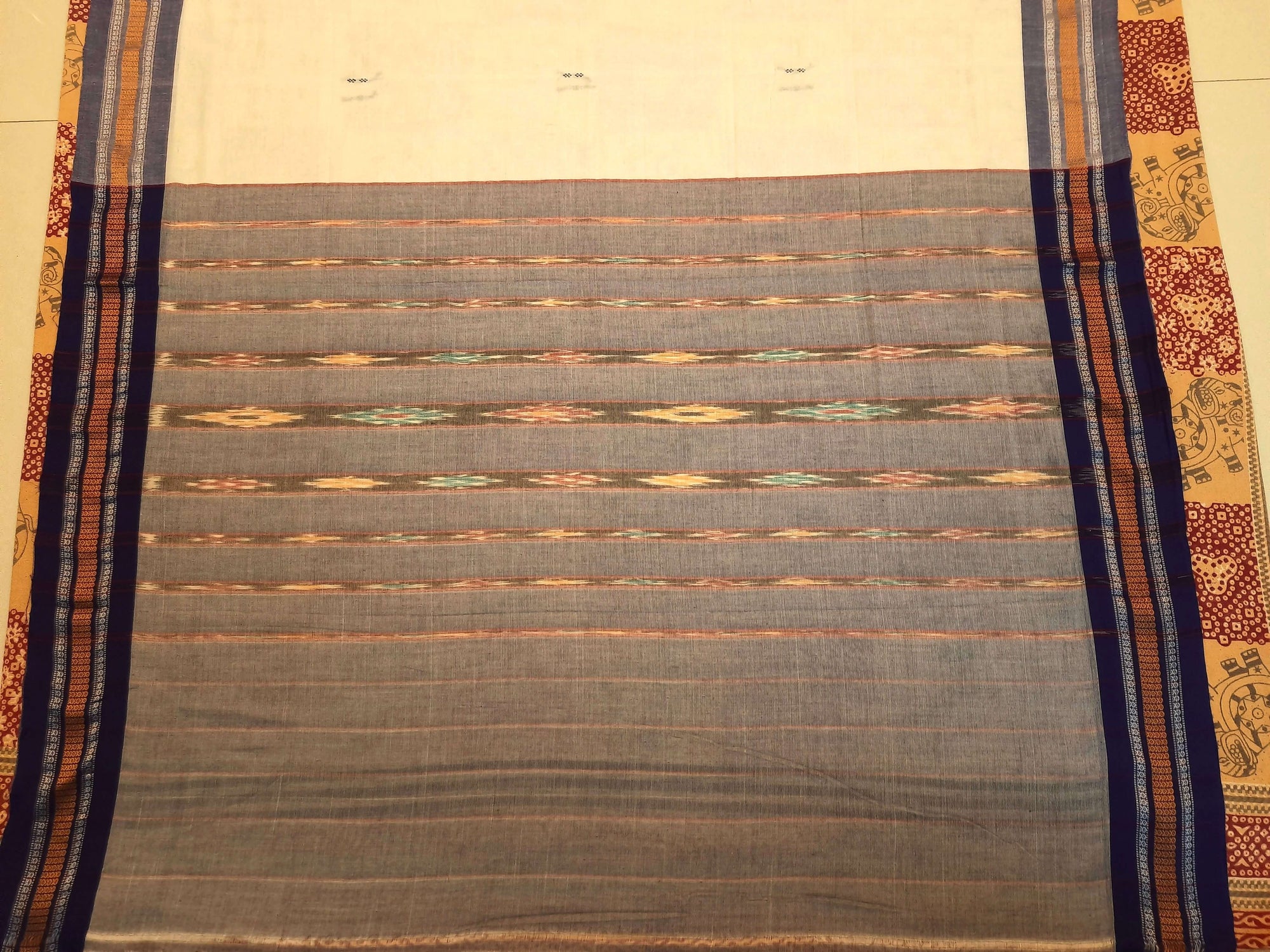 White Cotton Odisha Ikat saree with mix match blouse piece