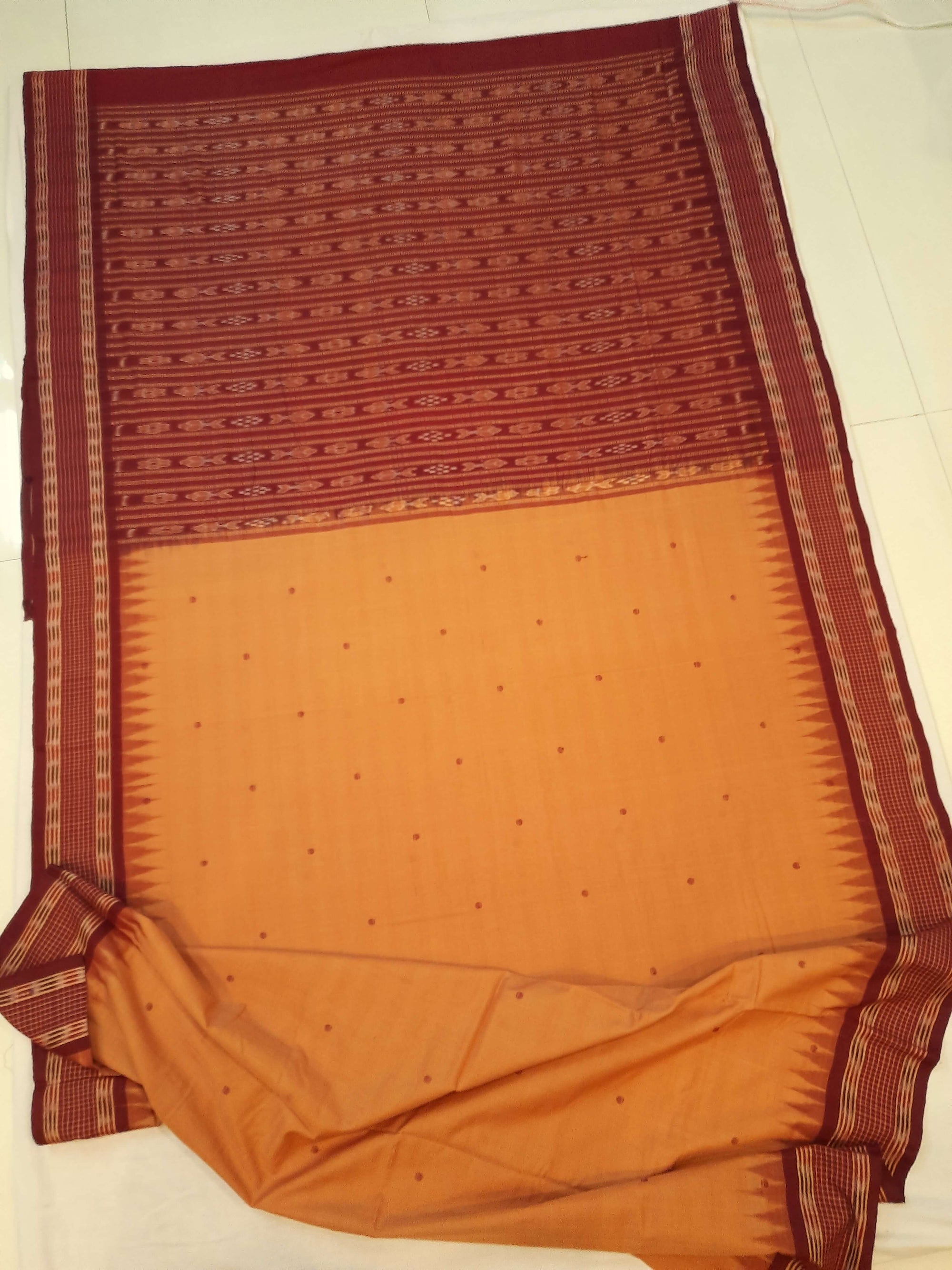 Peach  Sambalpuri Cotton Saree with running blouse piece