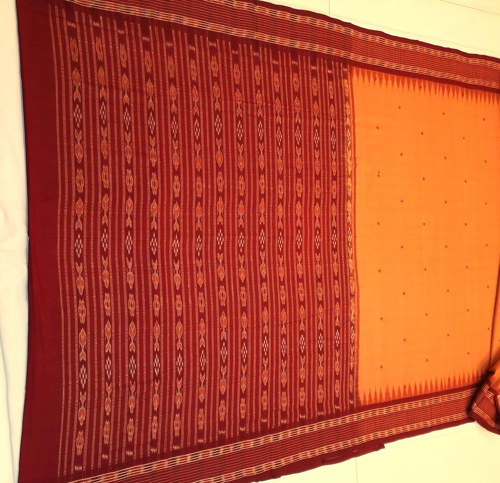 Peach  Sambalpuri Cotton Saree with running blouse piece