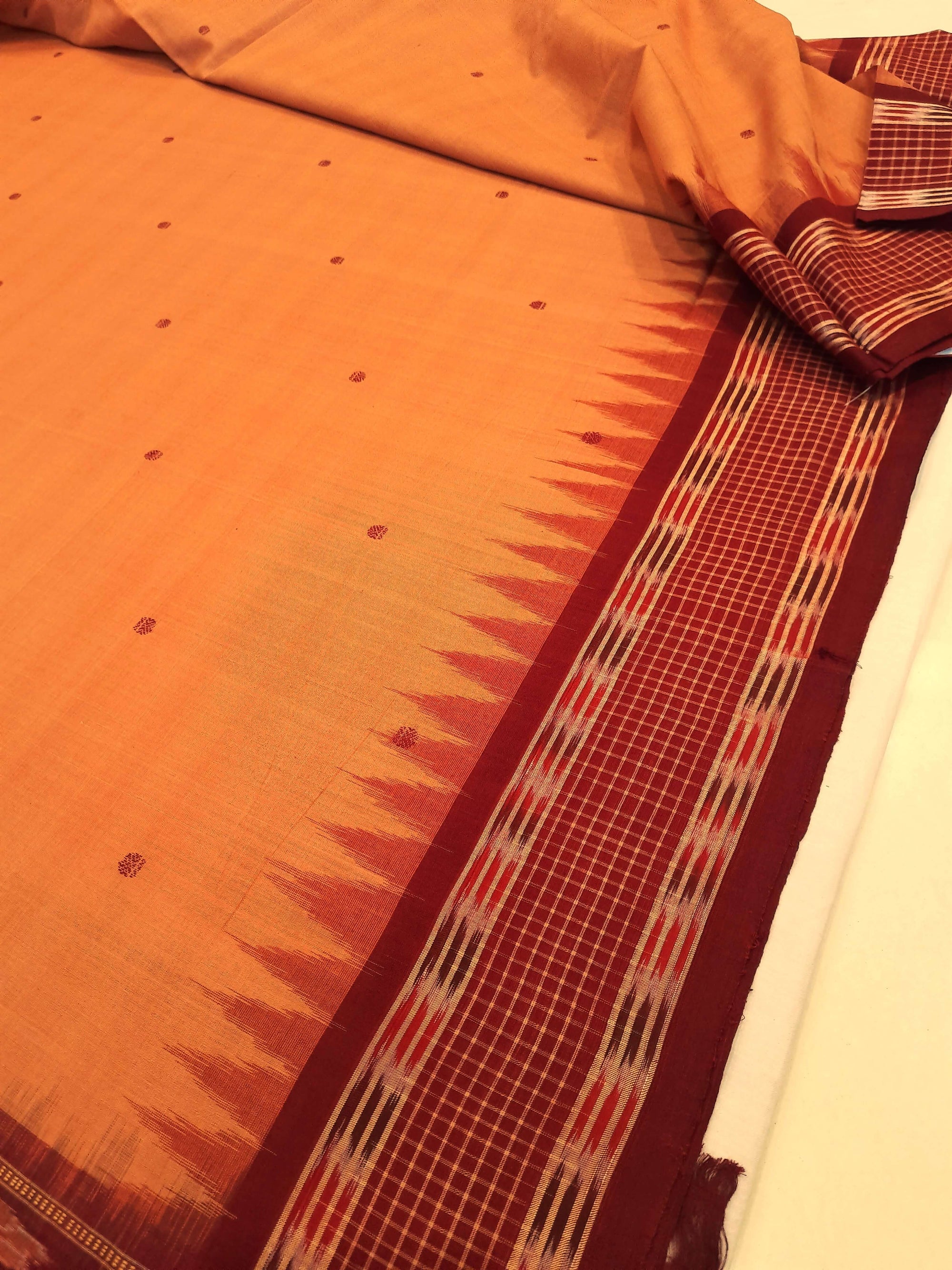Peach  Sambalpuri Cotton Saree with running blouse piece