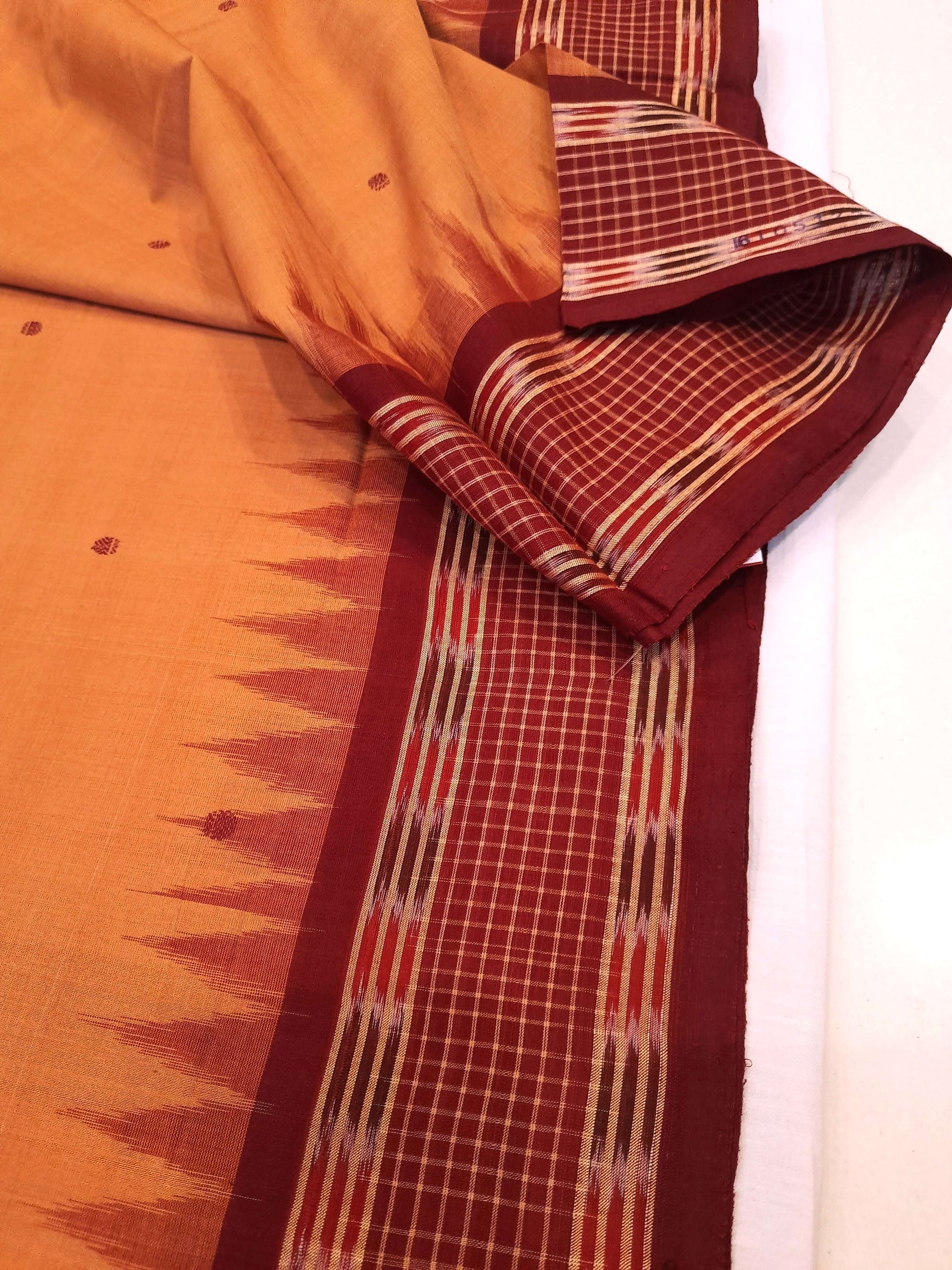 Peach  Sambalpuri Cotton Saree with running blouse piece