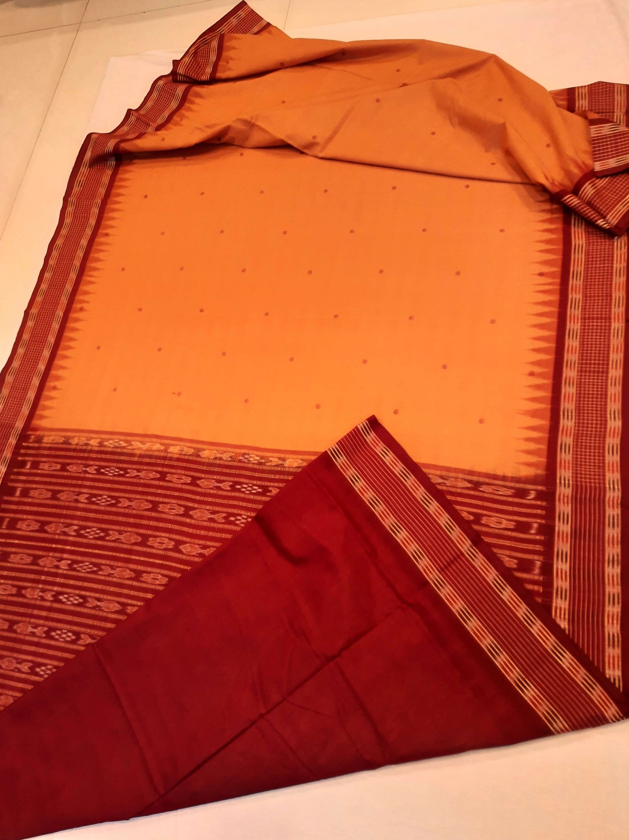 Peach  Sambalpuri Cotton Saree with running blouse piece