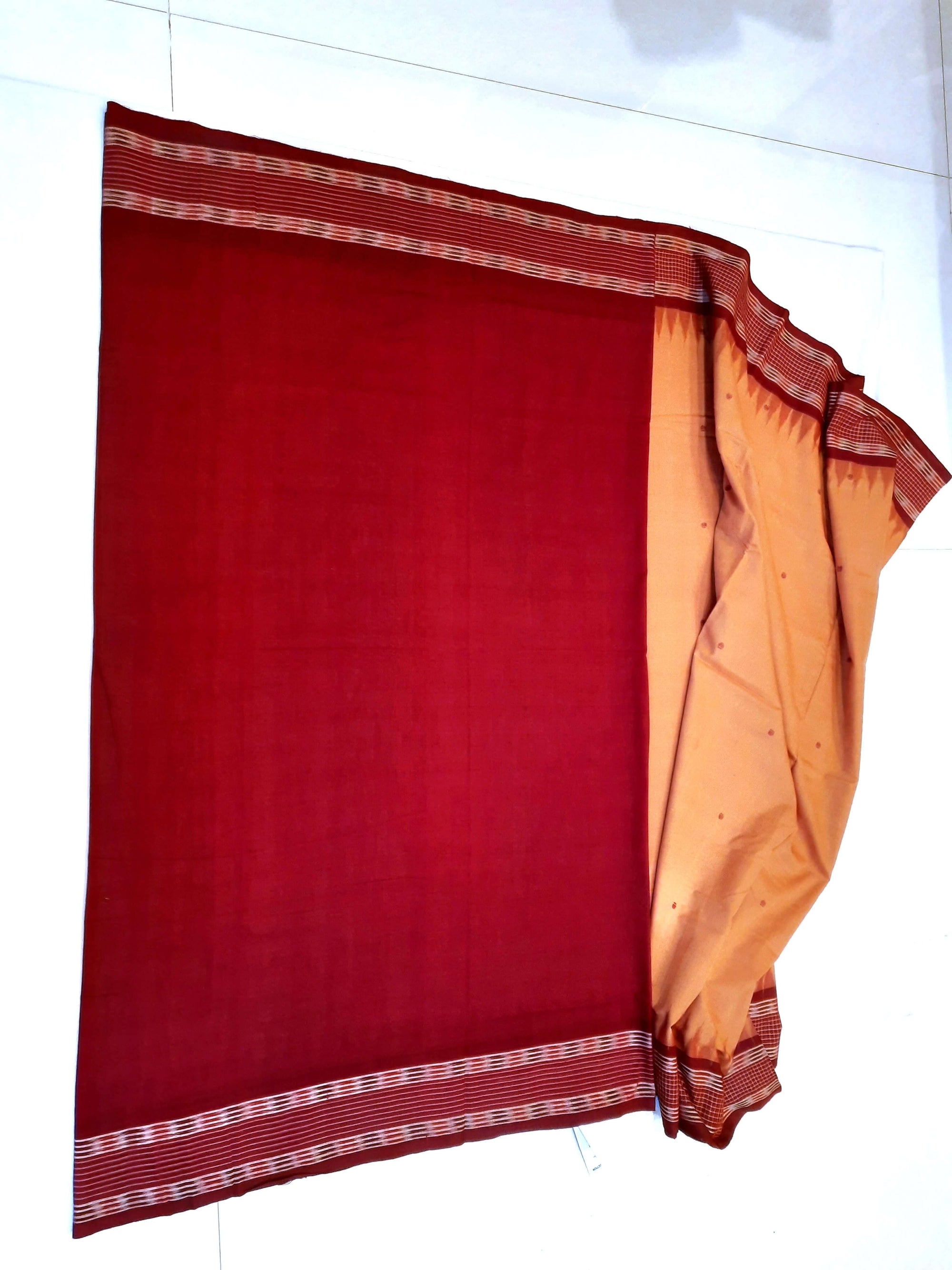 Peach  Sambalpuri Cotton Saree with running blouse piece