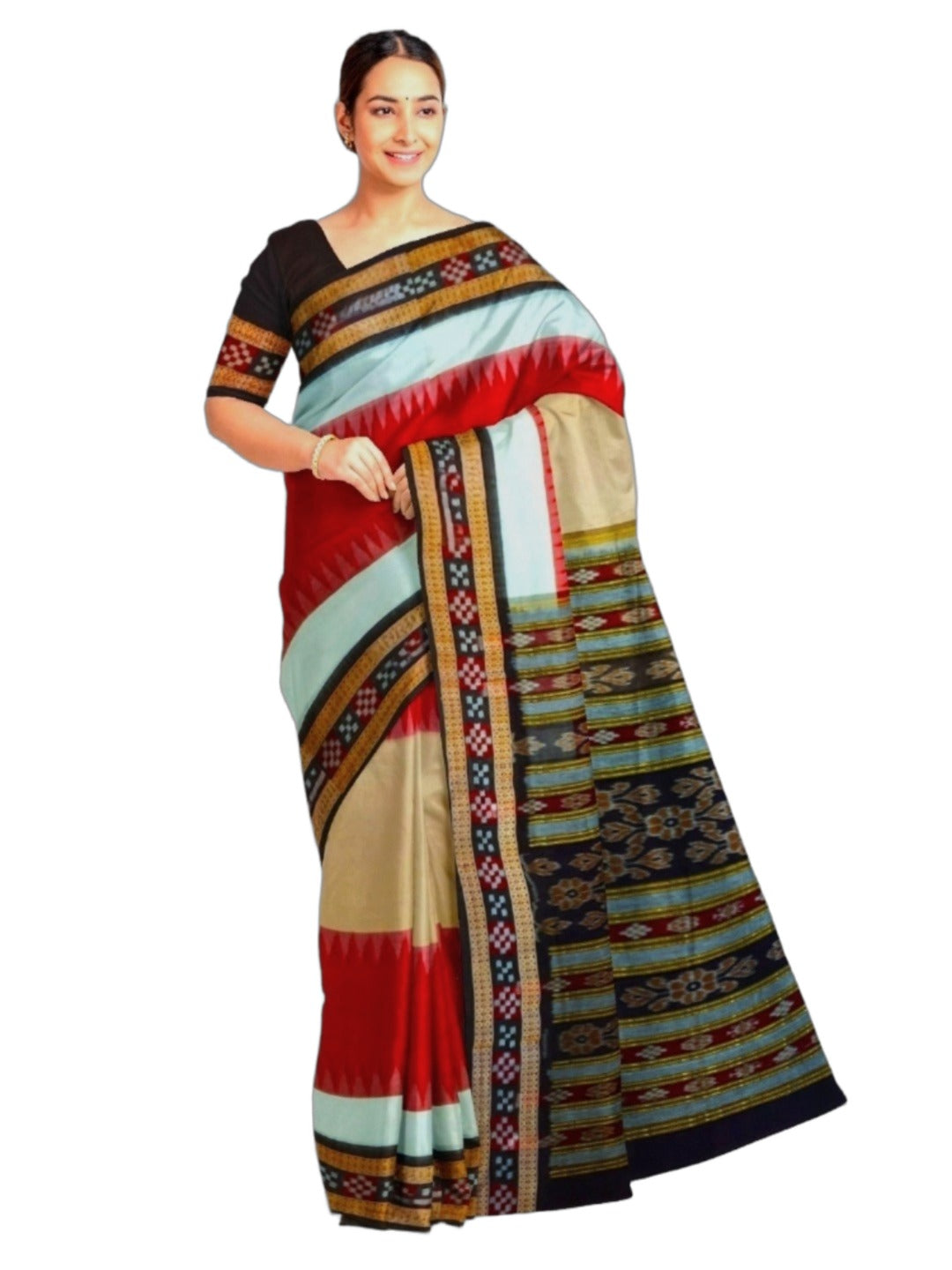 Multi Coloured Sambalpuri Cotton Saree with running blouse piece