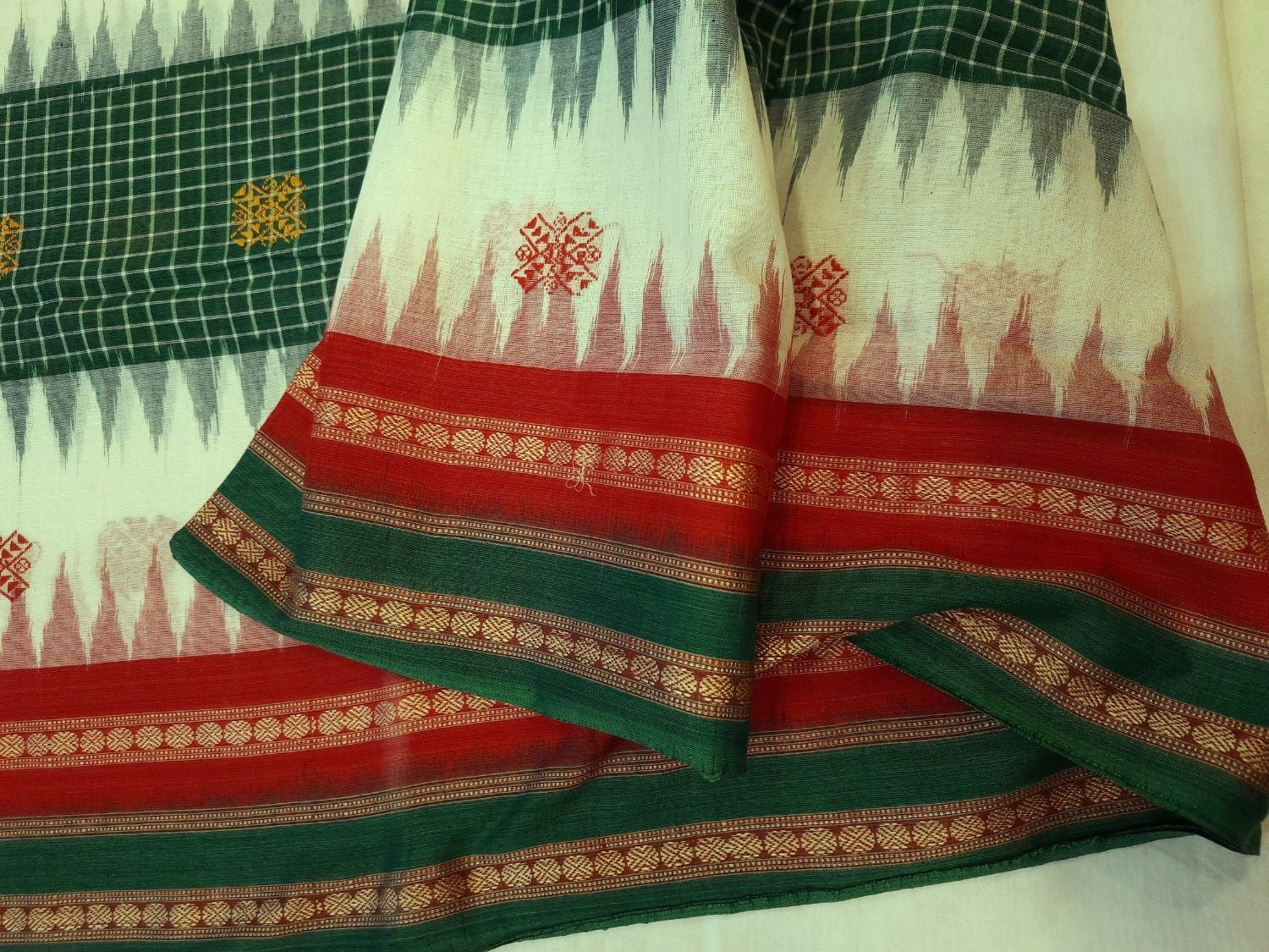 Multi coloured Sachipar Sambalpuri Cotton Saree with running blouse piece