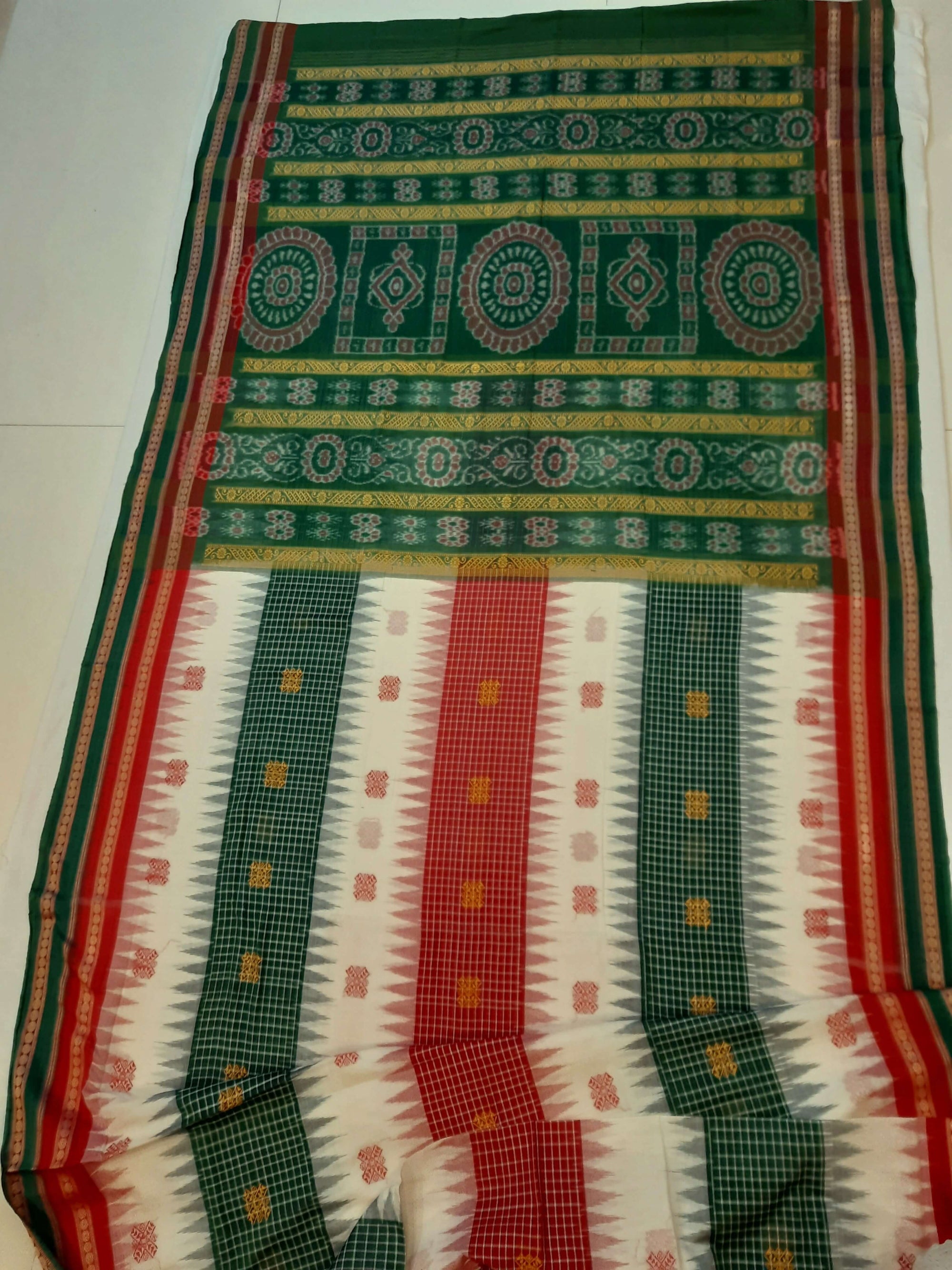 Multi coloured Sachipar Sambalpuri Cotton Saree with running blouse piece