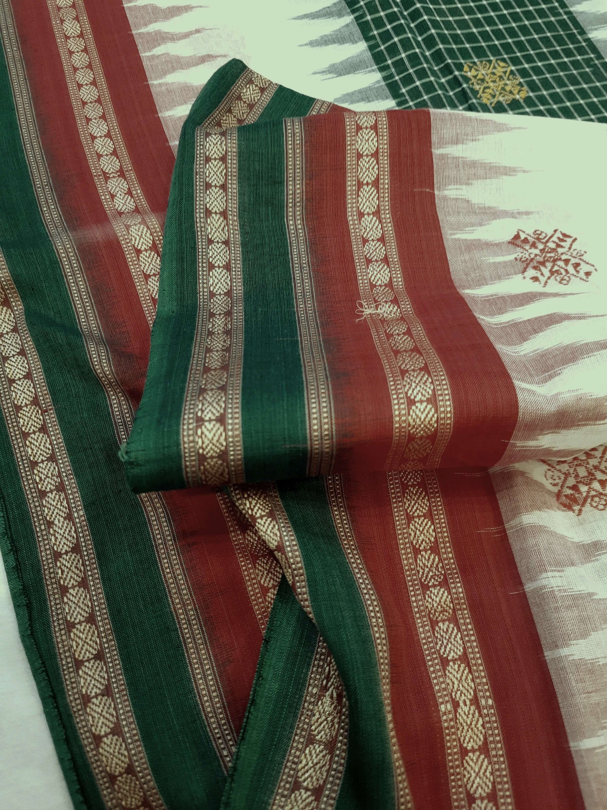 Multi coloured Sachipar Sambalpuri Cotton Saree with running blouse piece