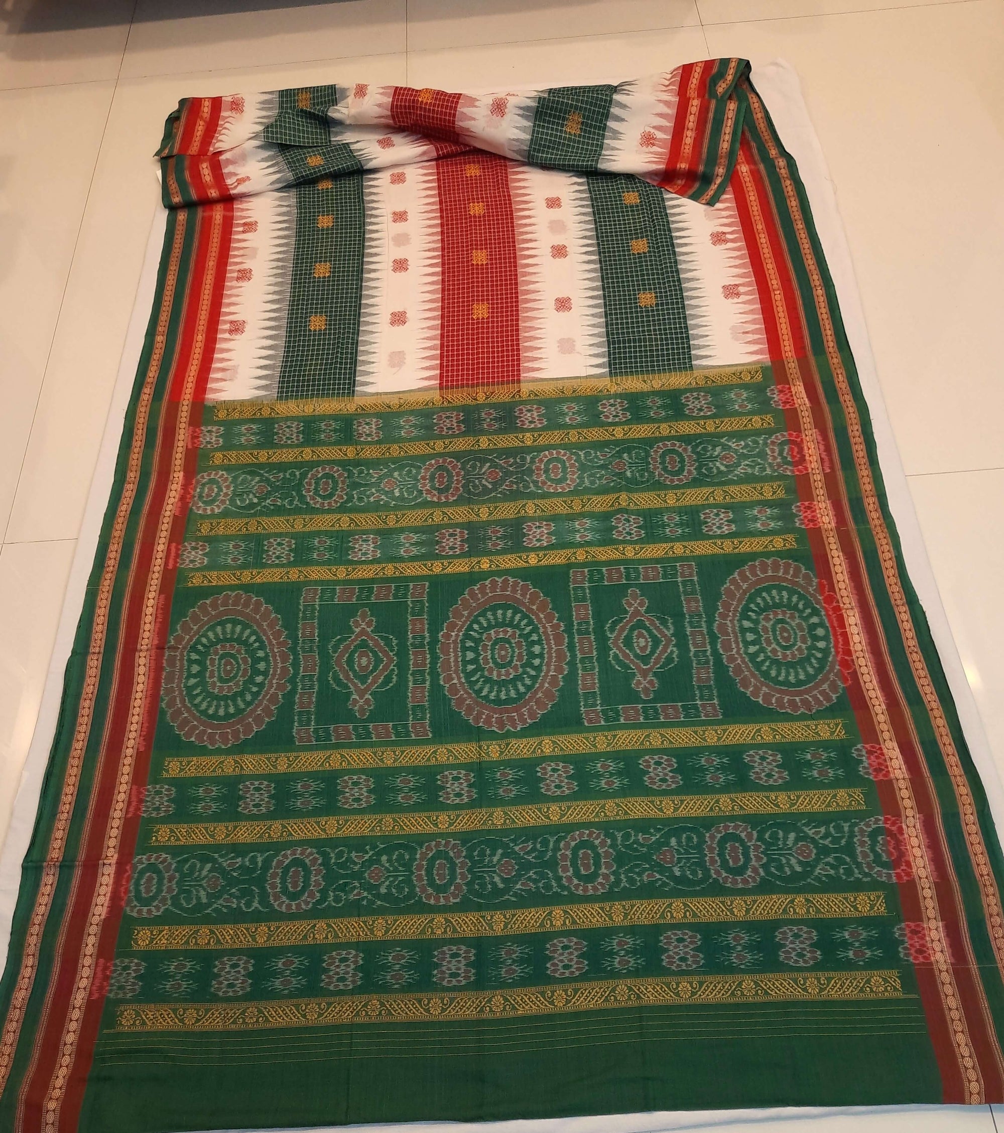 Multi coloured Sachipar Sambalpuri Cotton Saree with running blouse piece