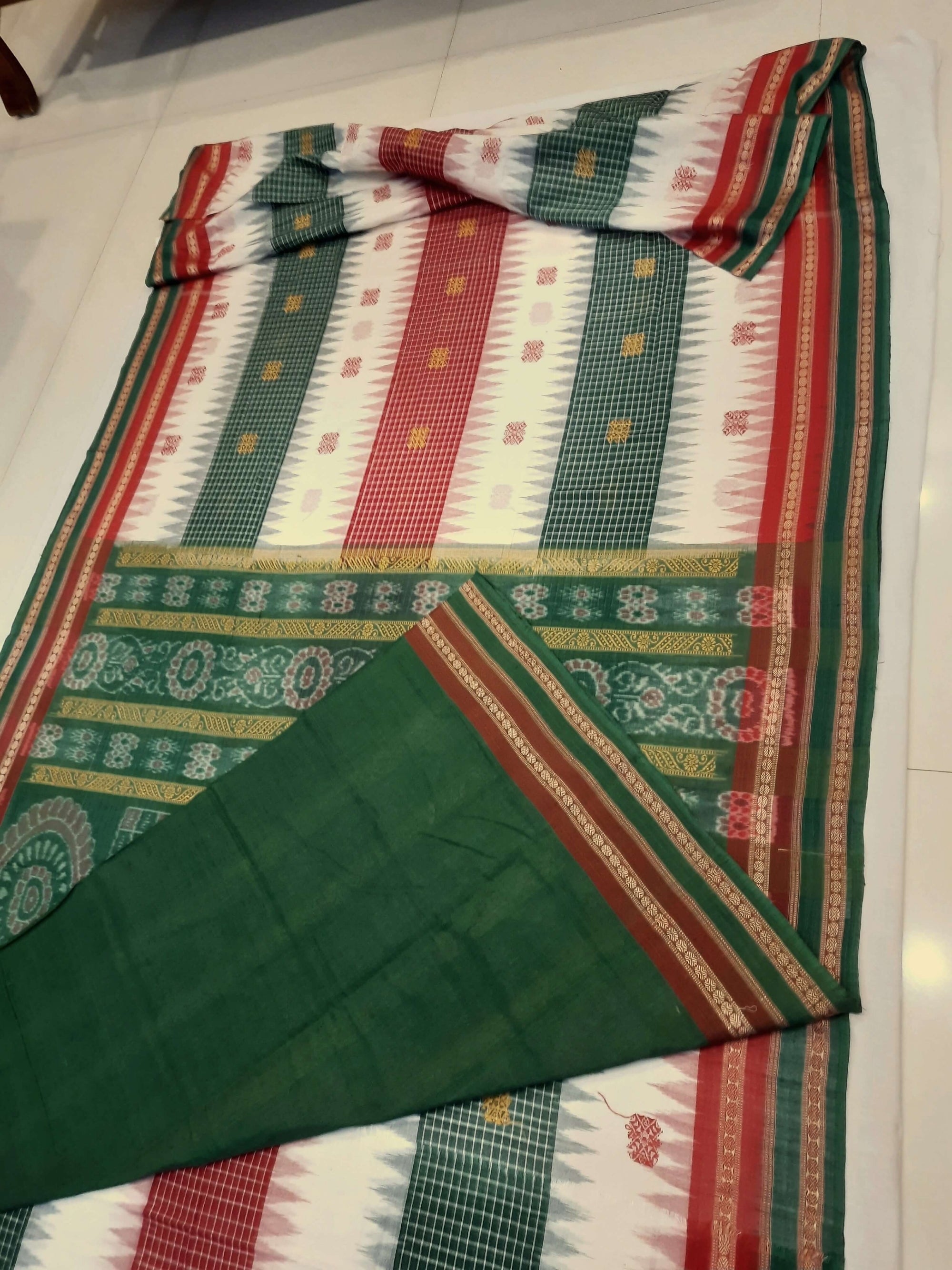 Multi coloured Sachipar Sambalpuri Cotton Saree with running blouse piece