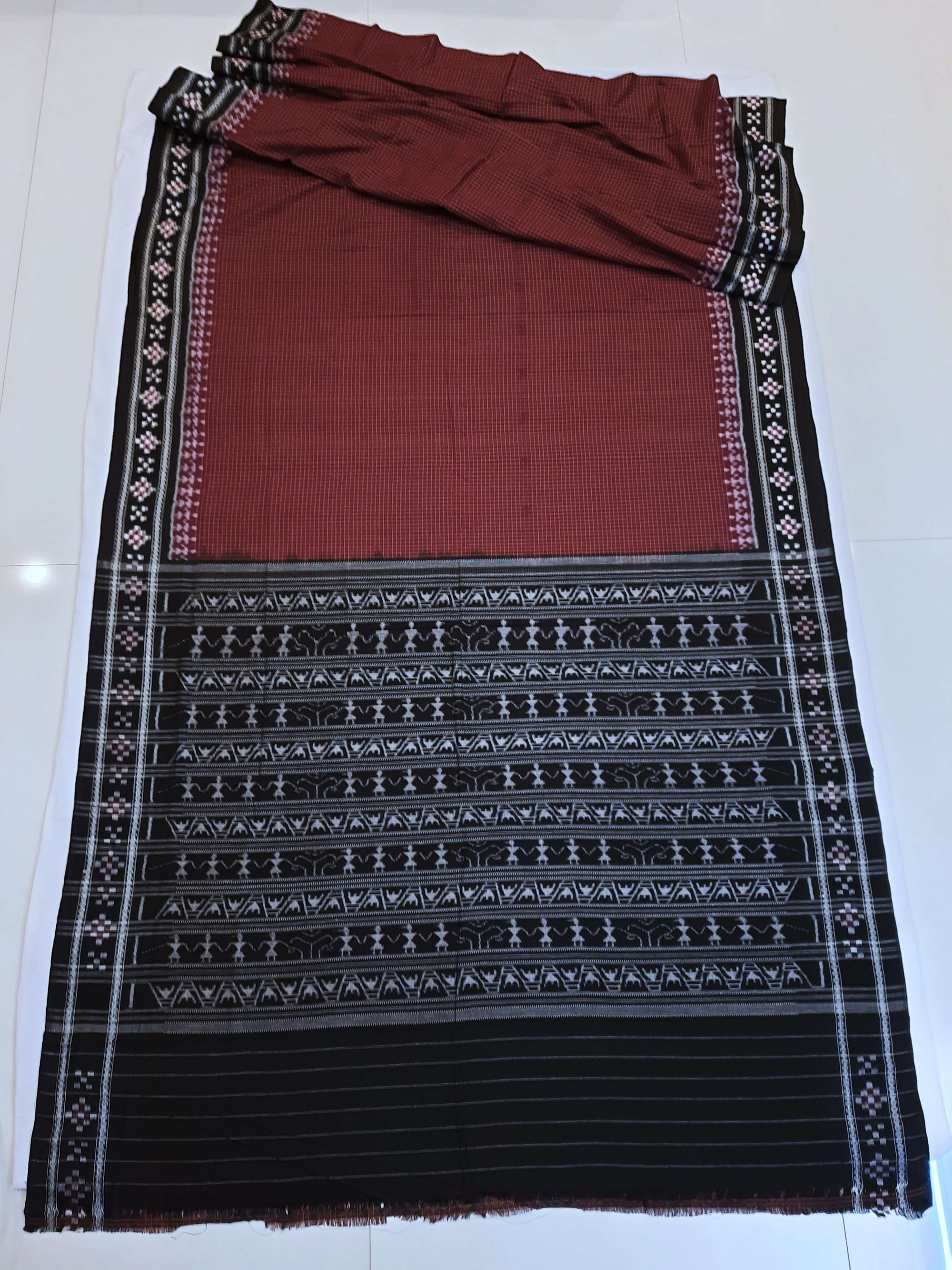Maroon Sachipar Sambalpuri Cotton Saree with matching blouse piece