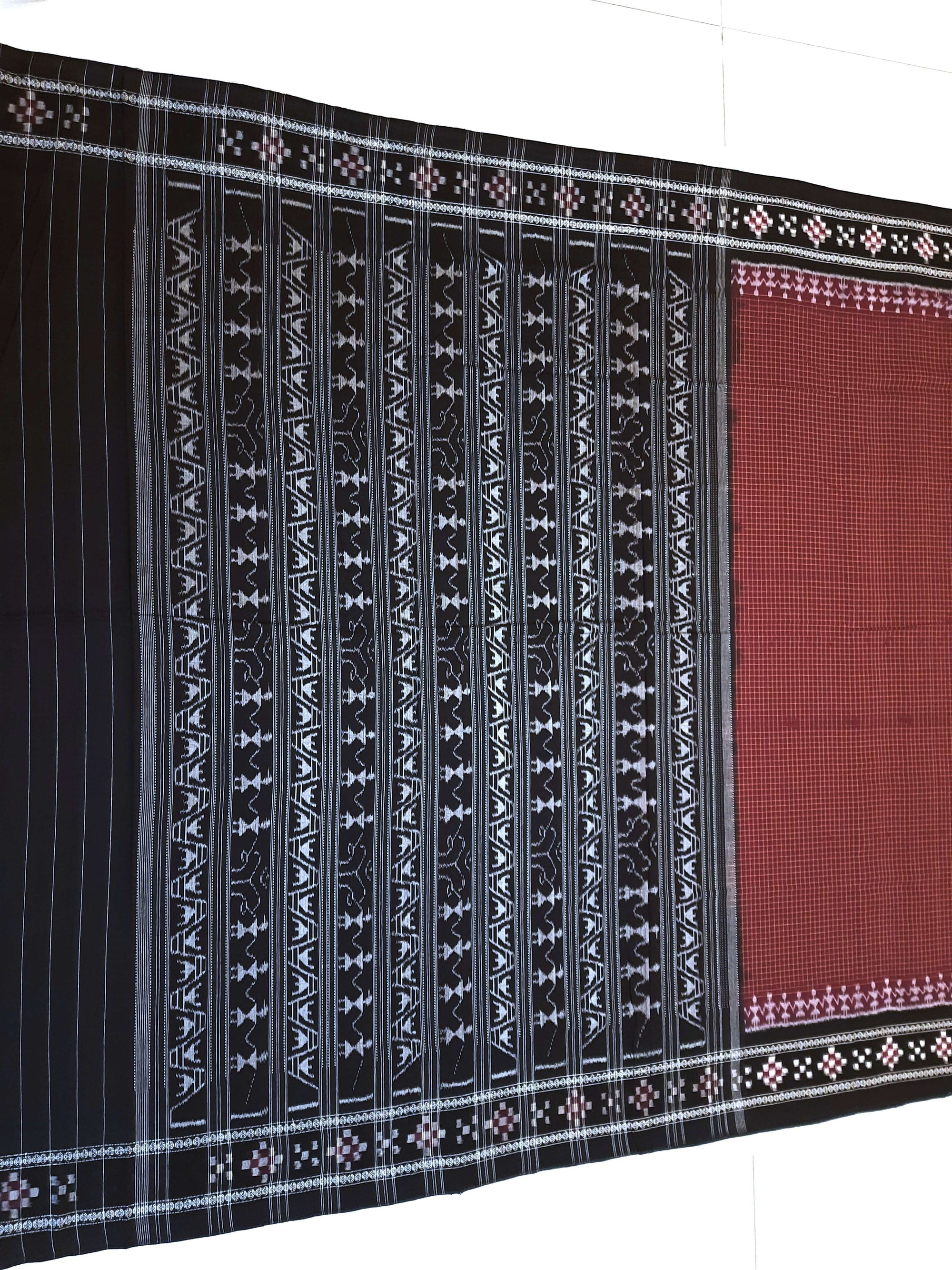 Maroon Sachipar Sambalpuri Cotton Saree with matching blouse piece