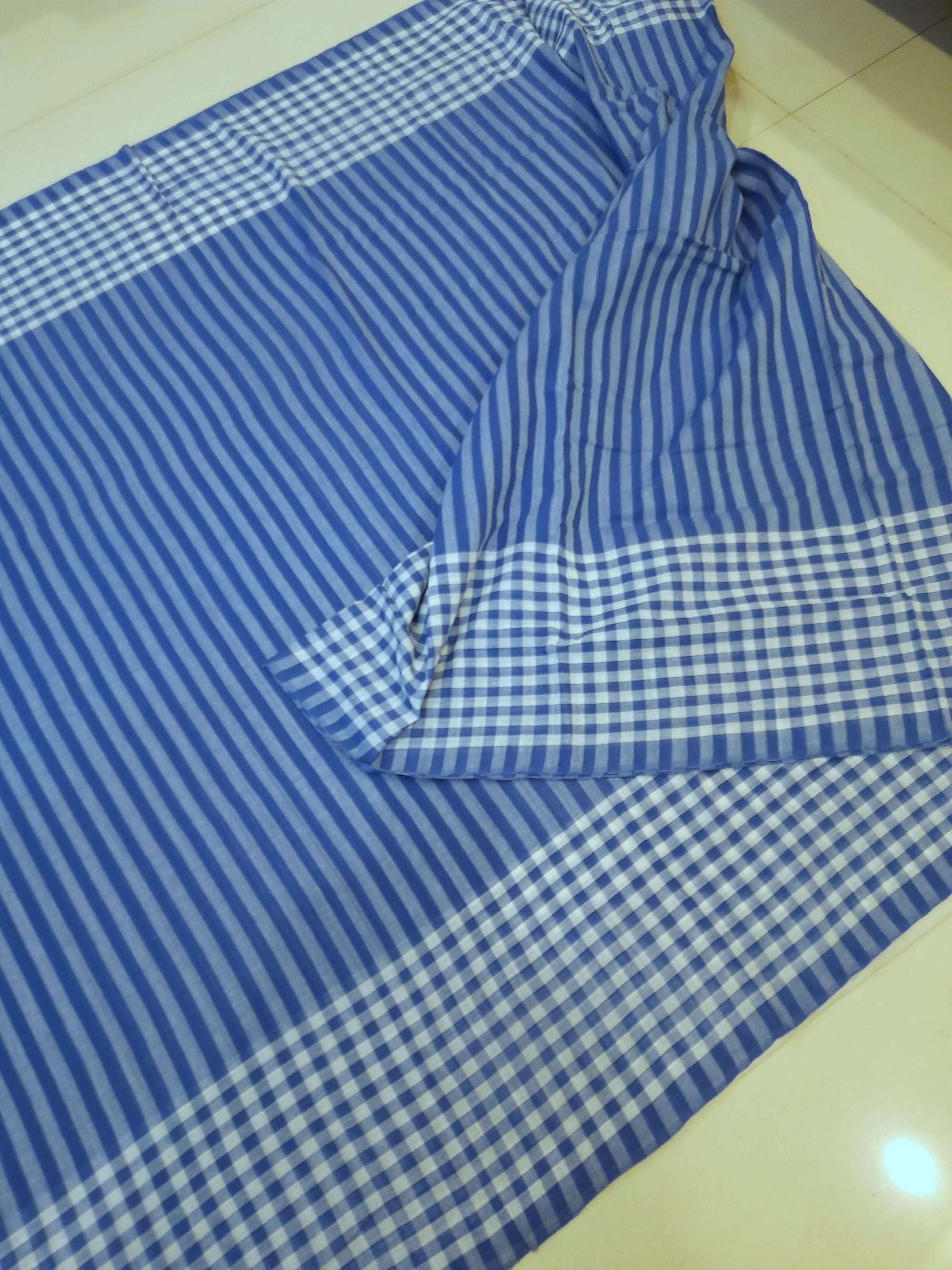 Blue striped body Cotton Odisha Ikat saree with mix match blouse piece