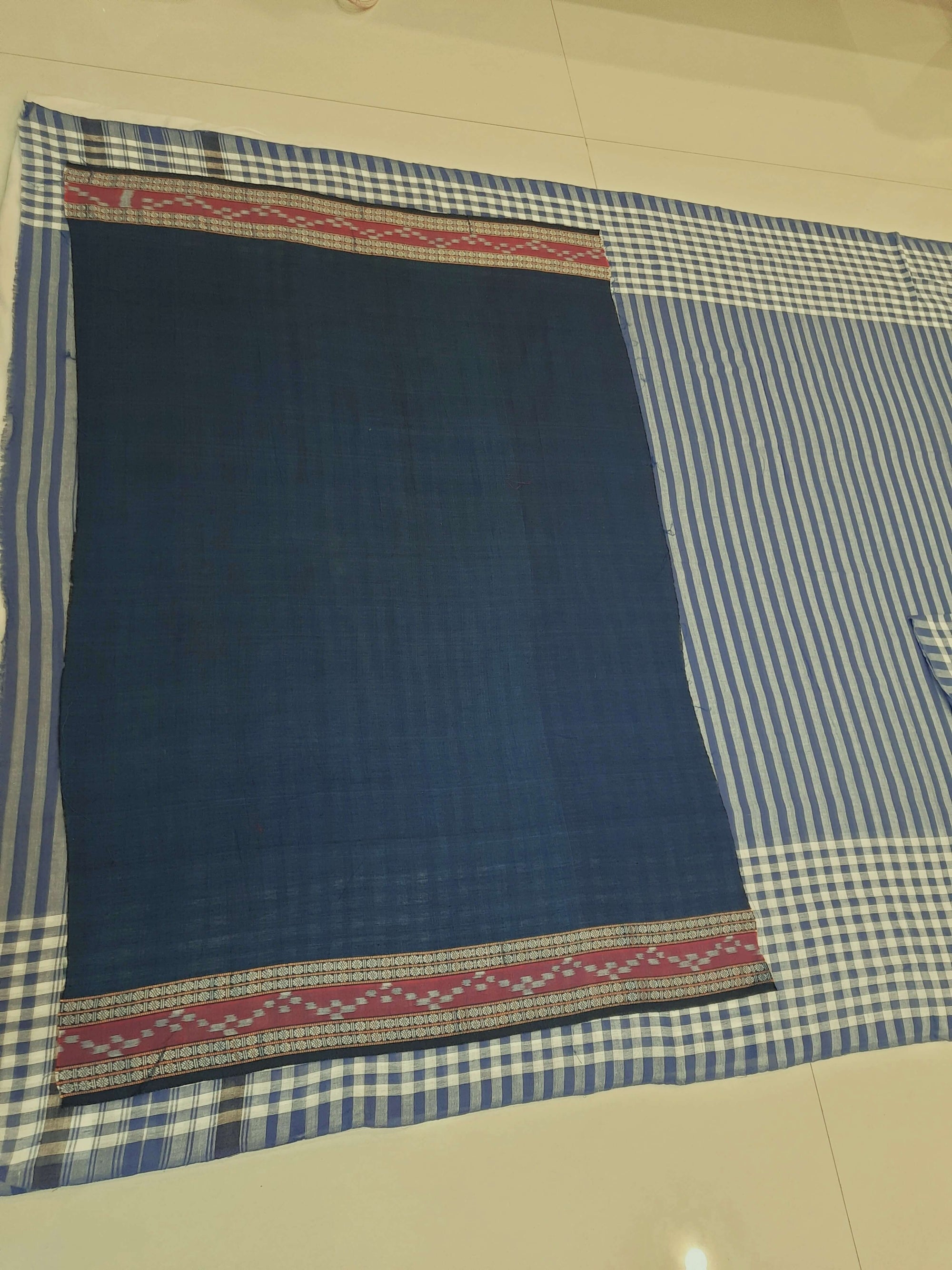 Blue striped body Cotton Odisha Ikat saree with mix match blouse piece