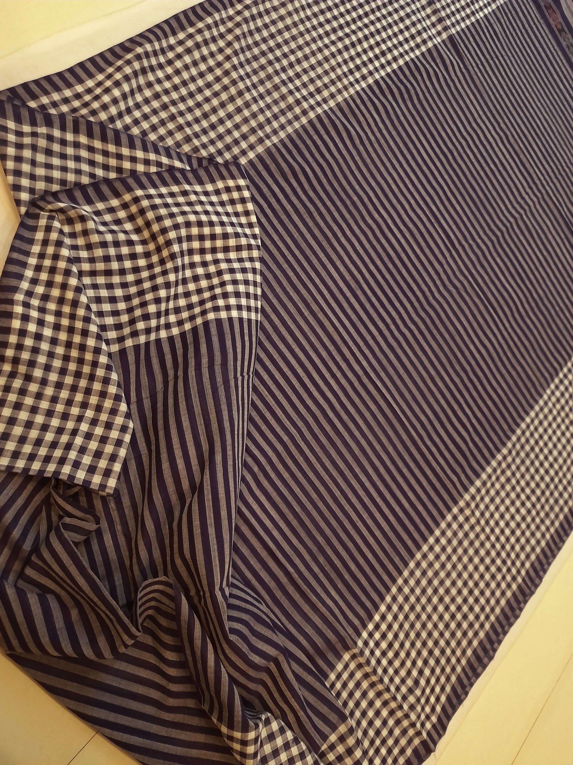 Purple with White striped Cotton Odisha Ikat saree with mix match blouse piece