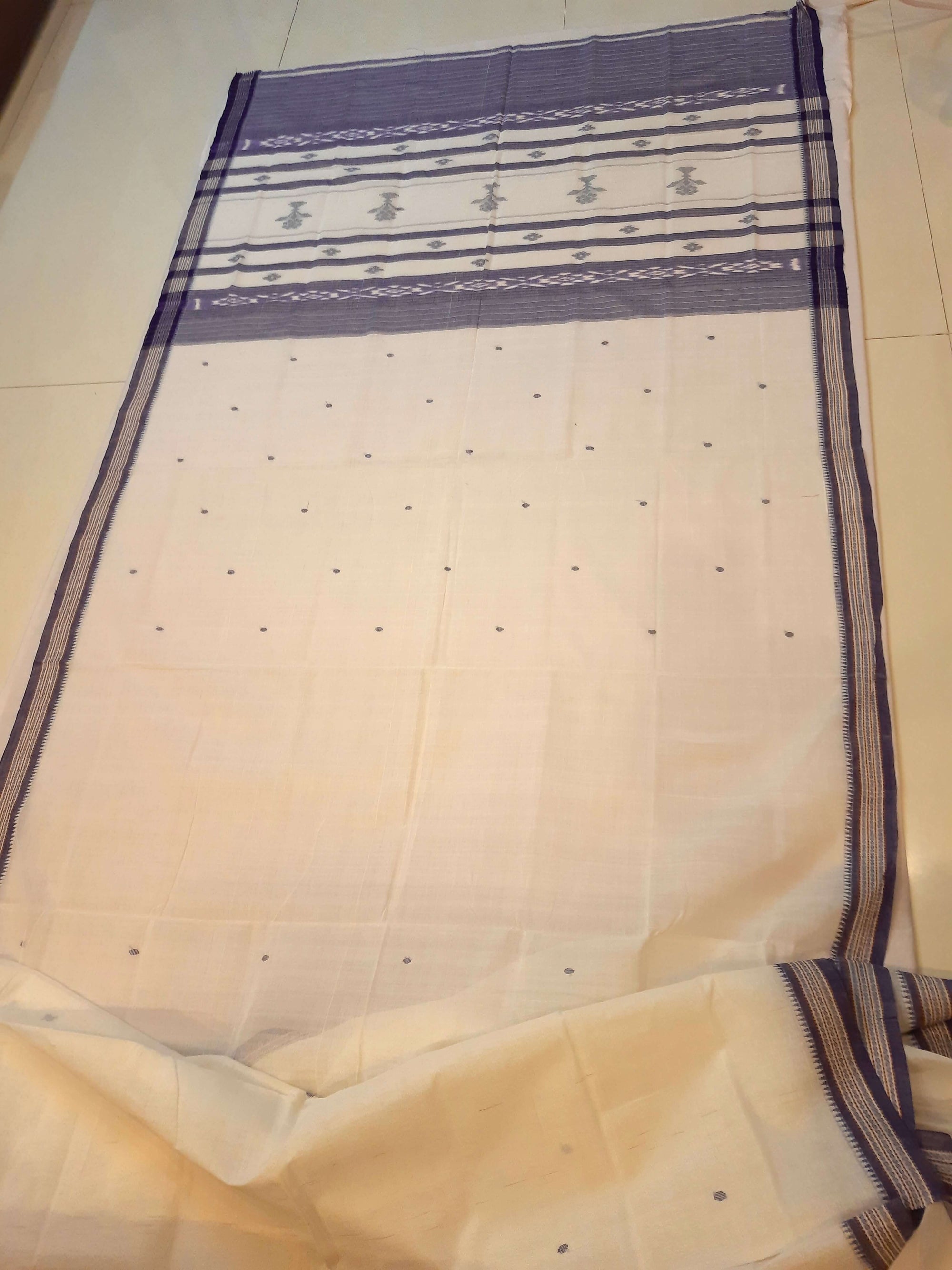White Cotton Odisha Ikat saree  with mix match cotton ikat blouse