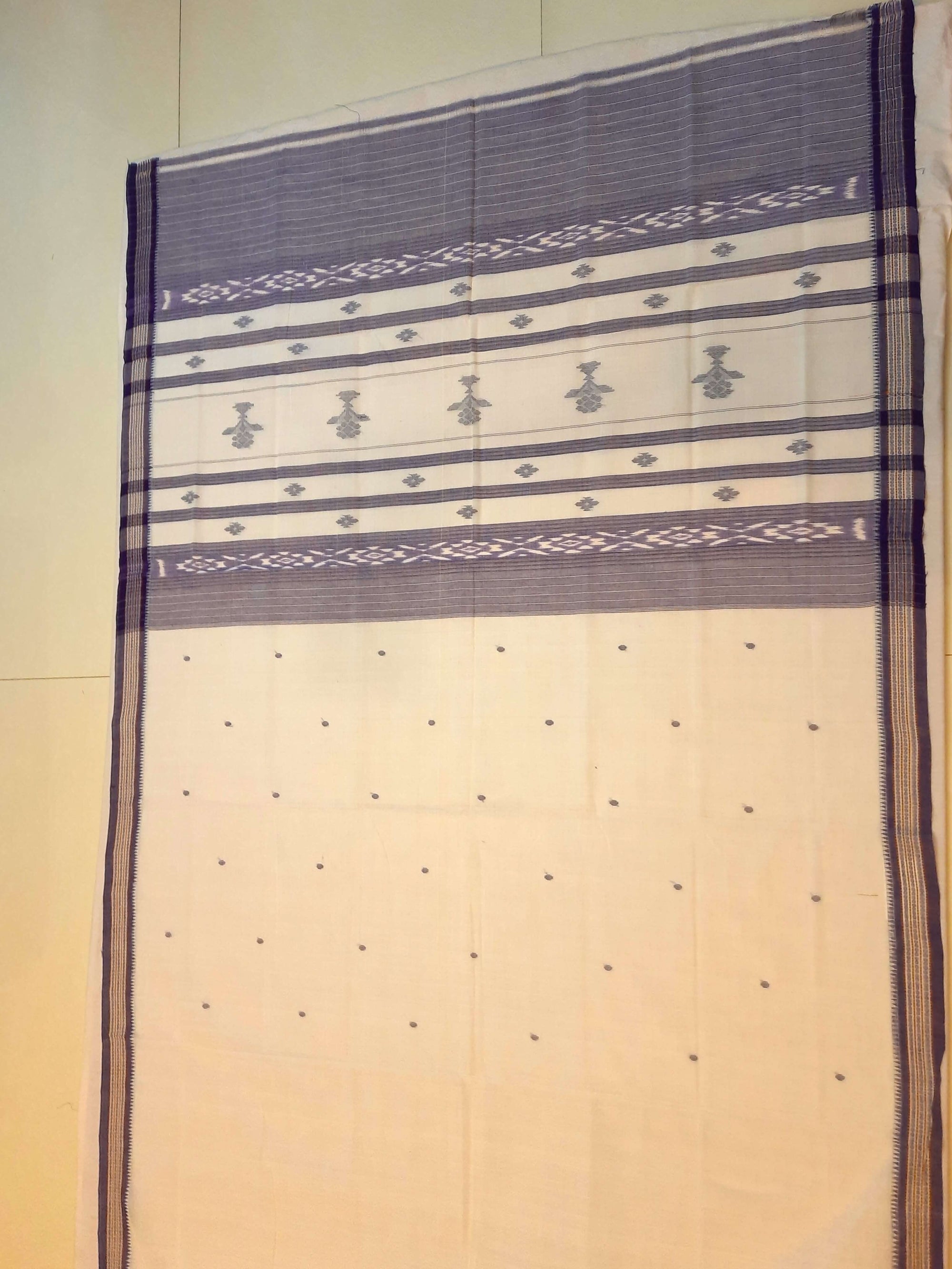 White Cotton Odisha Ikat saree  with mix match cotton ikat blouse