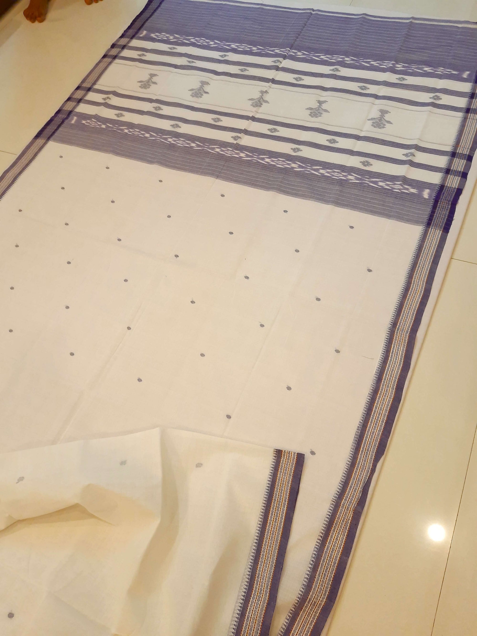 White Cotton Odisha Ikat saree  with mix match cotton ikat blouse