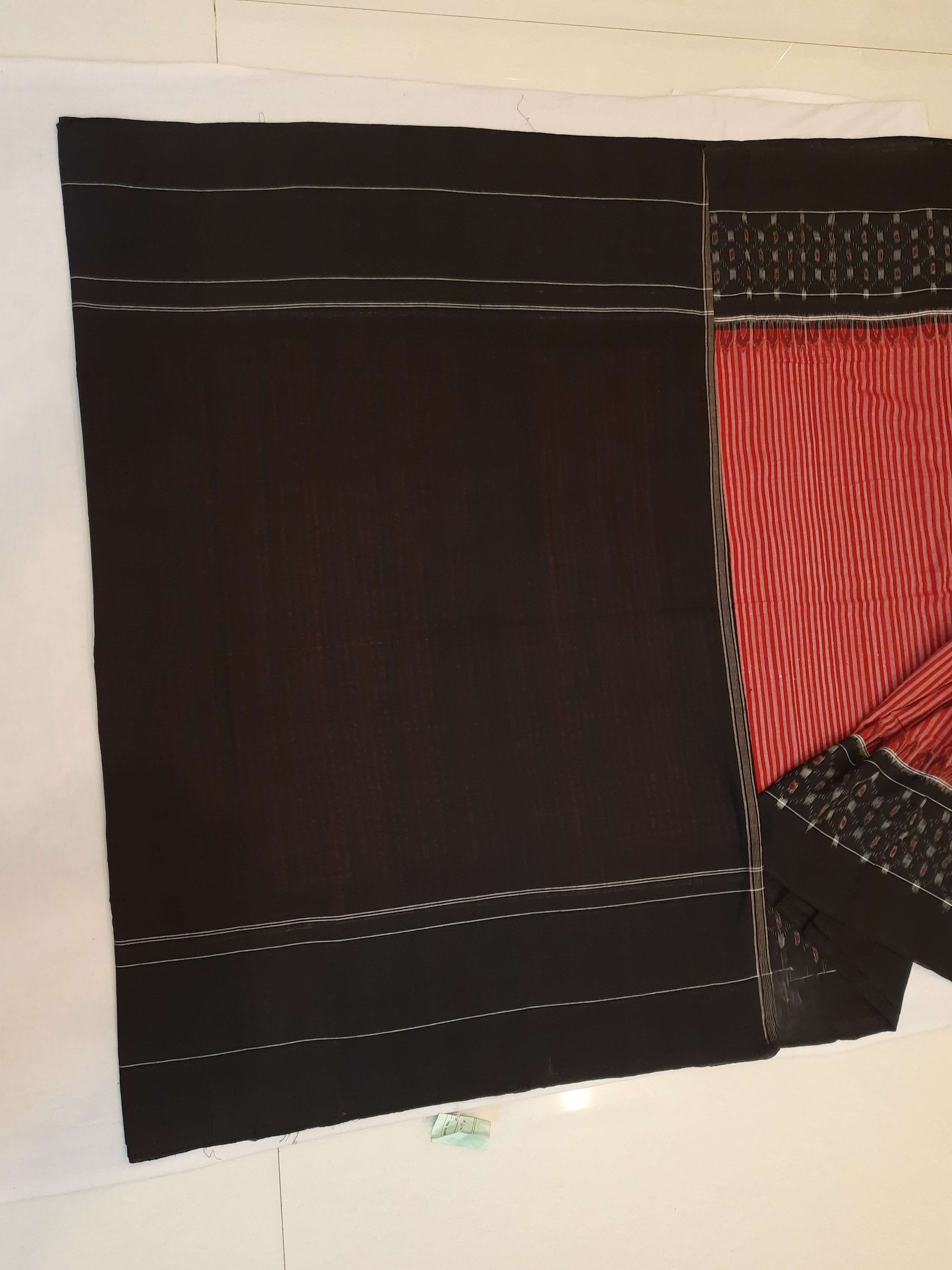 Red Stripe body Sambalpuri Cotton Saree with running blouse piece