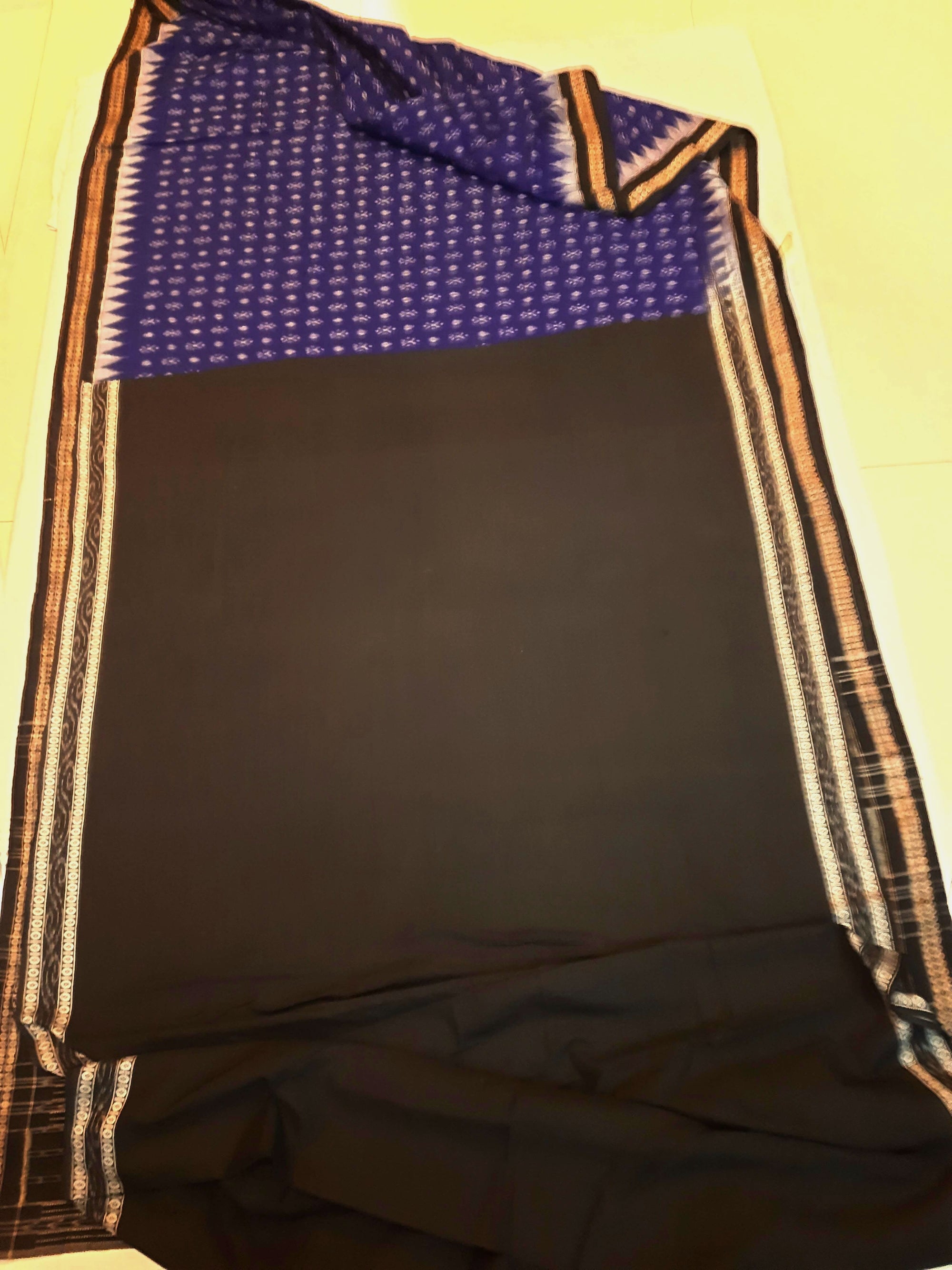 Indigo colour Sambalpuri Cotton Saree with matching blouse piece