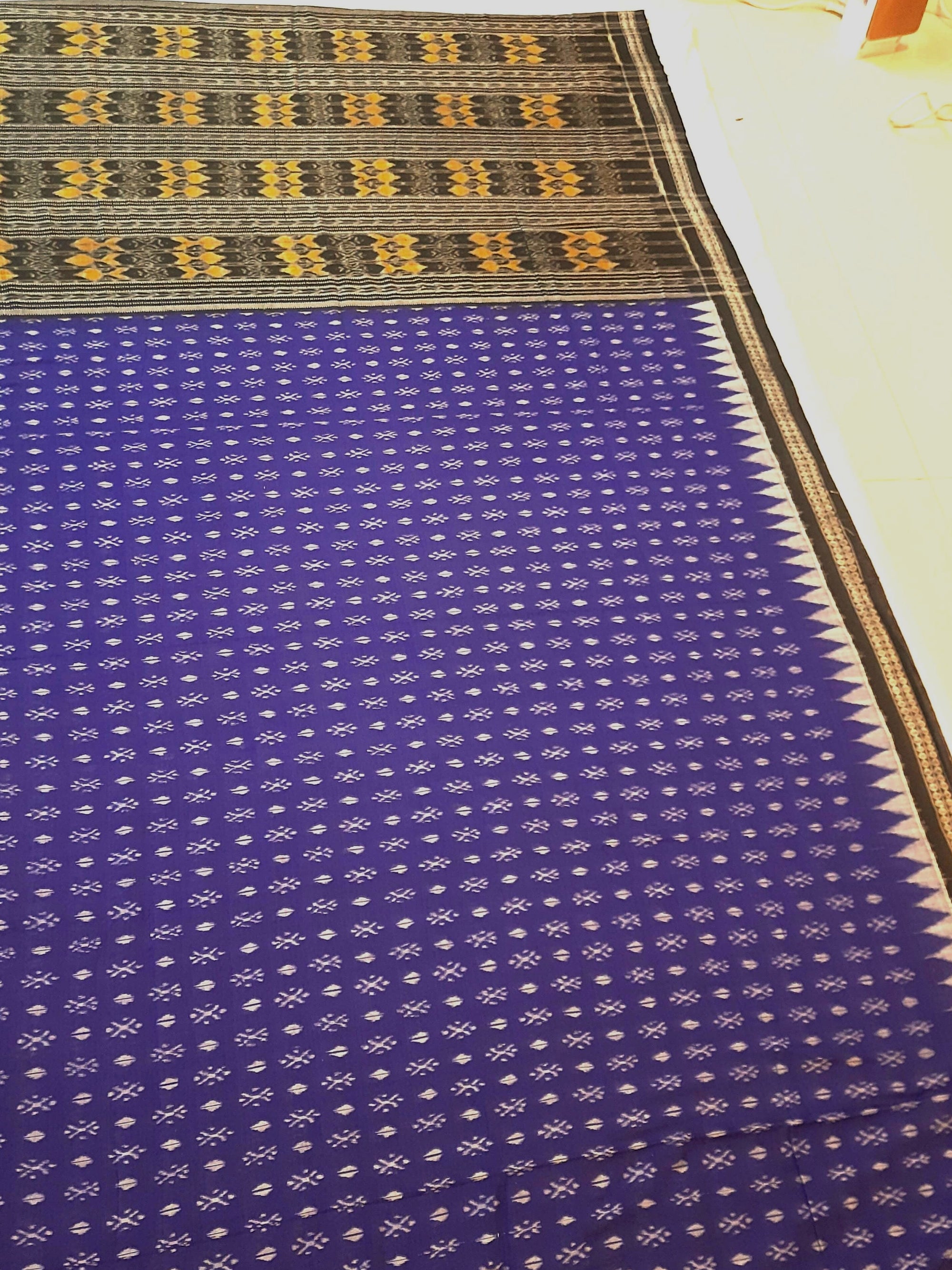 Indigo colour Sambalpuri Cotton Saree with matching blouse piece