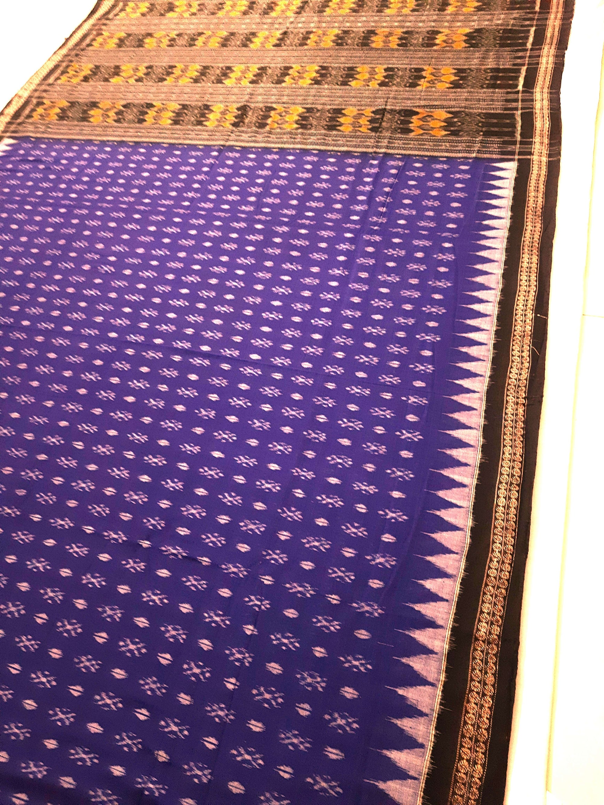 Indigo colour Sambalpuri Cotton Saree with matching blouse piece